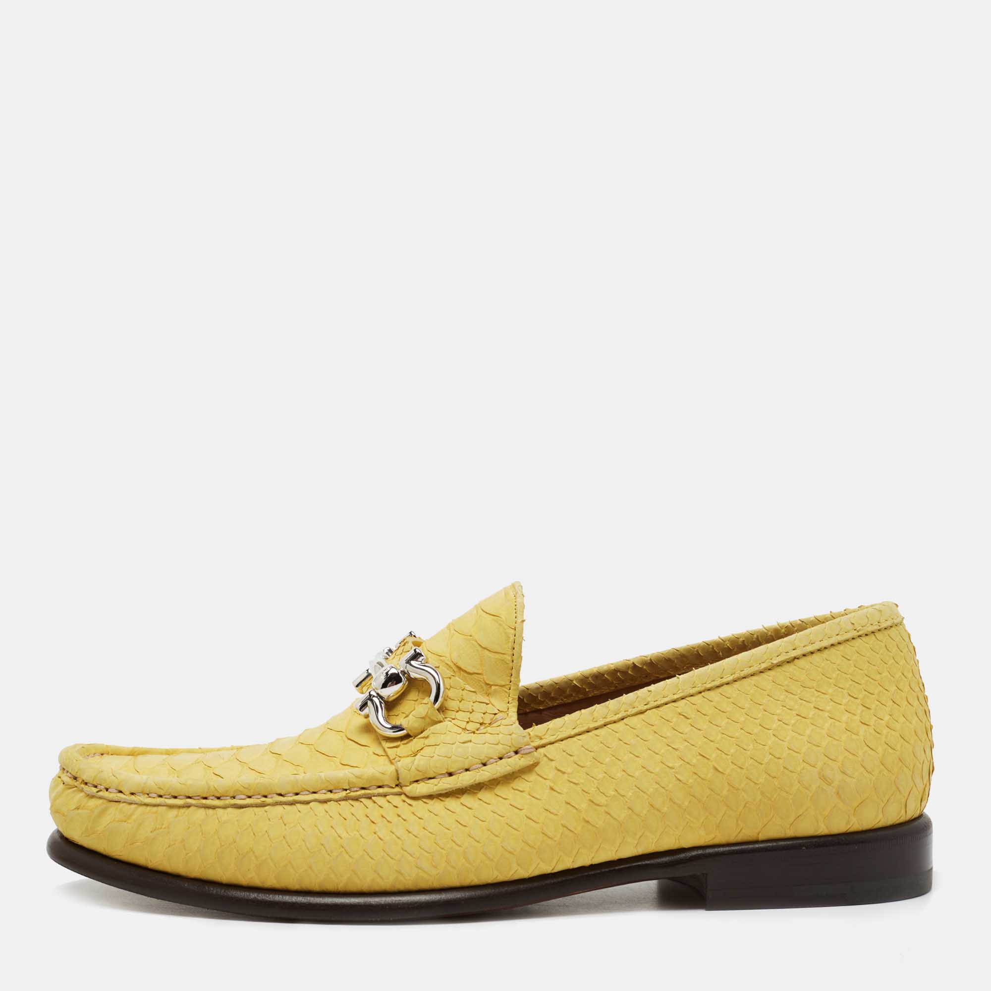 Salvatore Ferragamo Yellow Python Mason Loafers Size 42