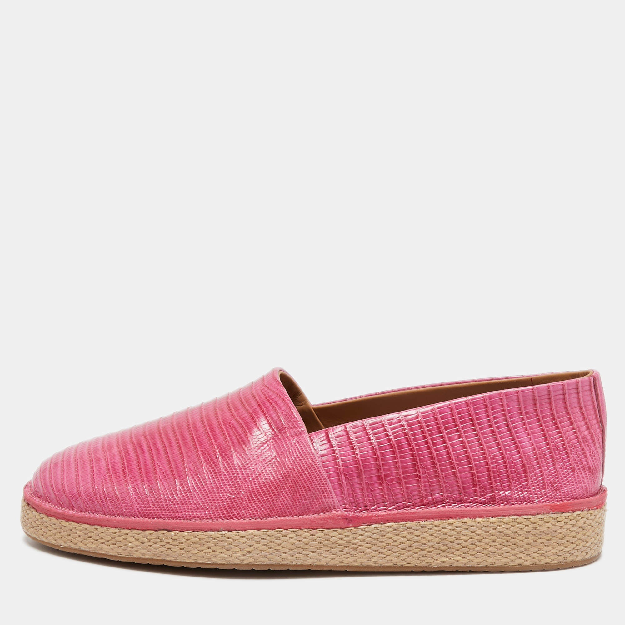Salvatore Ferragamo Pink Lizard Lampedusa Slip On Espadrilles Size 43