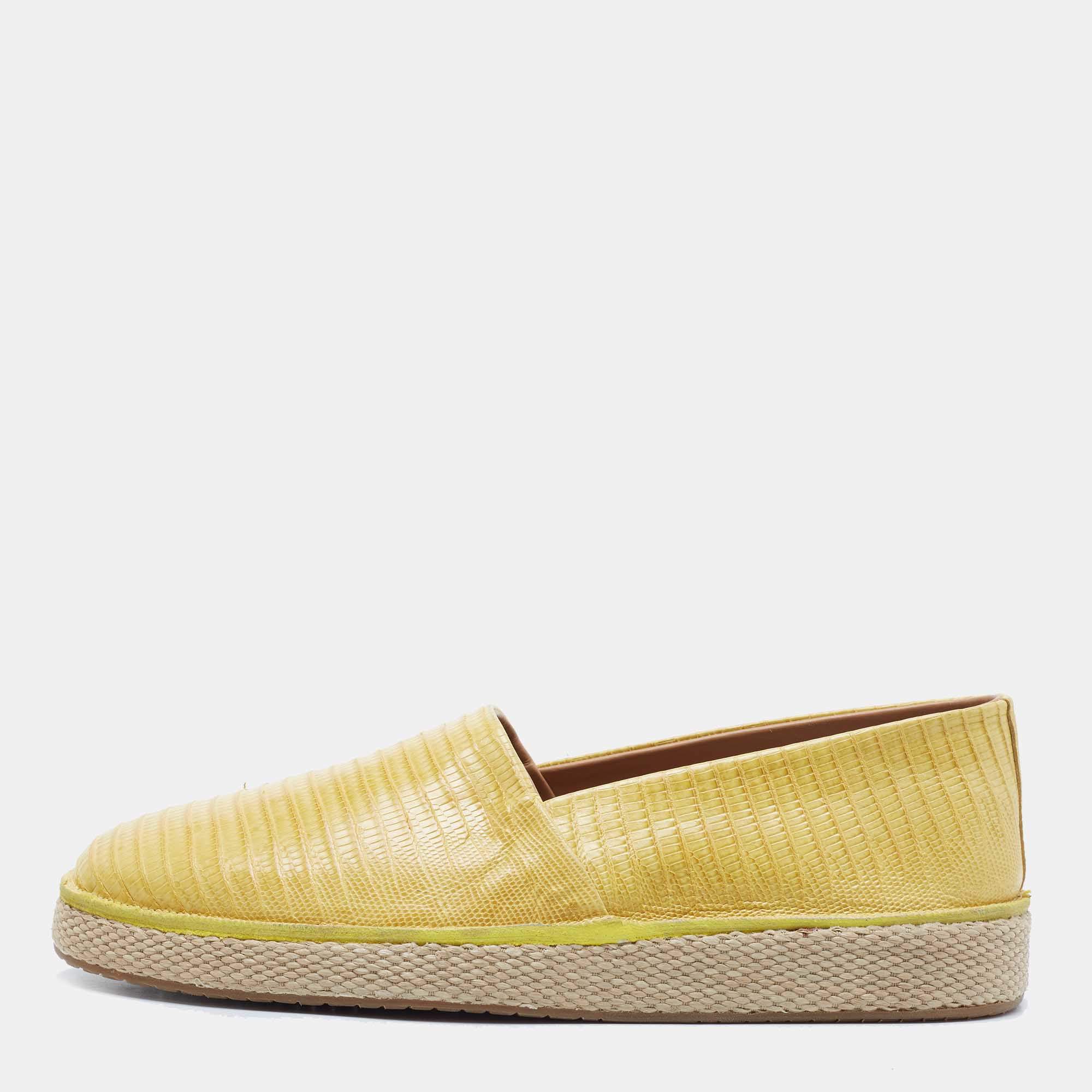 Salvatore Ferragamo Yellow Lizard Lampedusa Espadrille Flats Size 42.5
