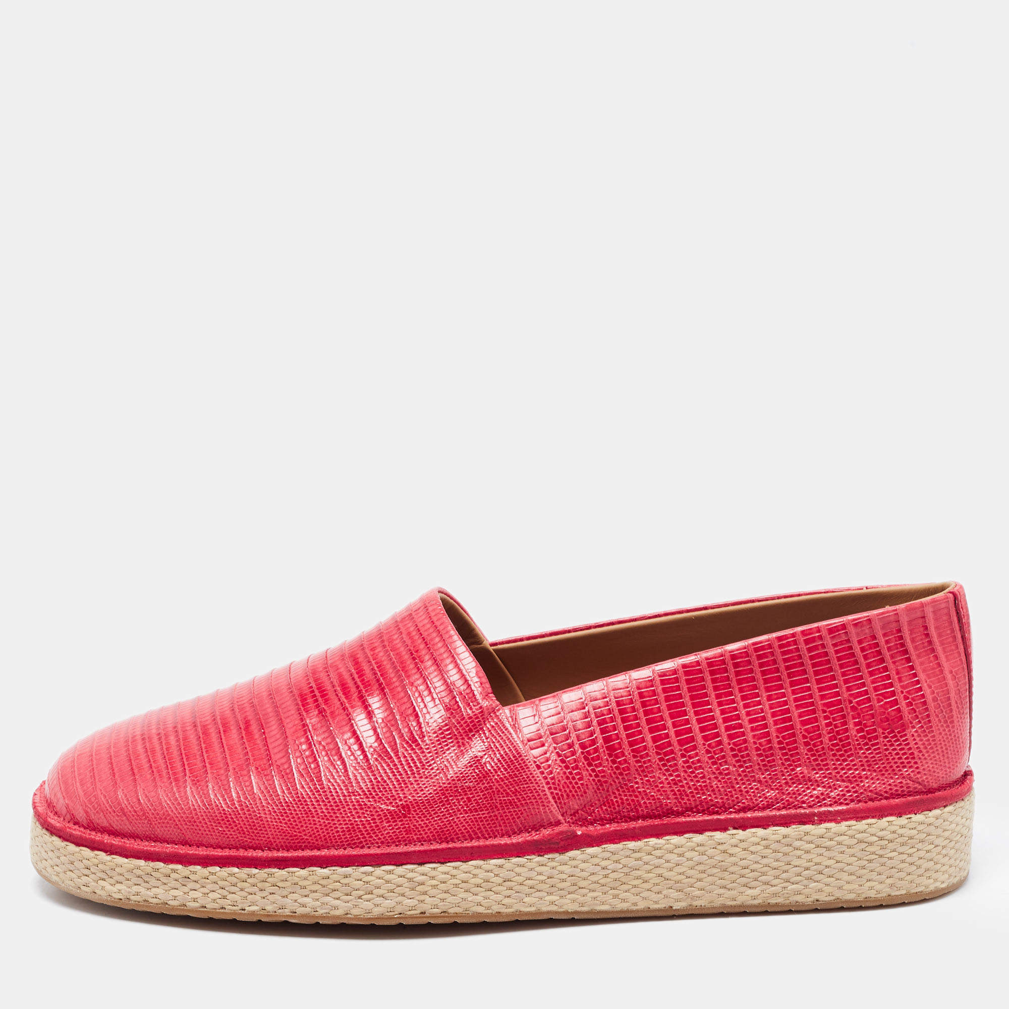Salvatore Ferragamo Red Lizard Leather Lampedusa Slip-On Espadrilles Size 43.5