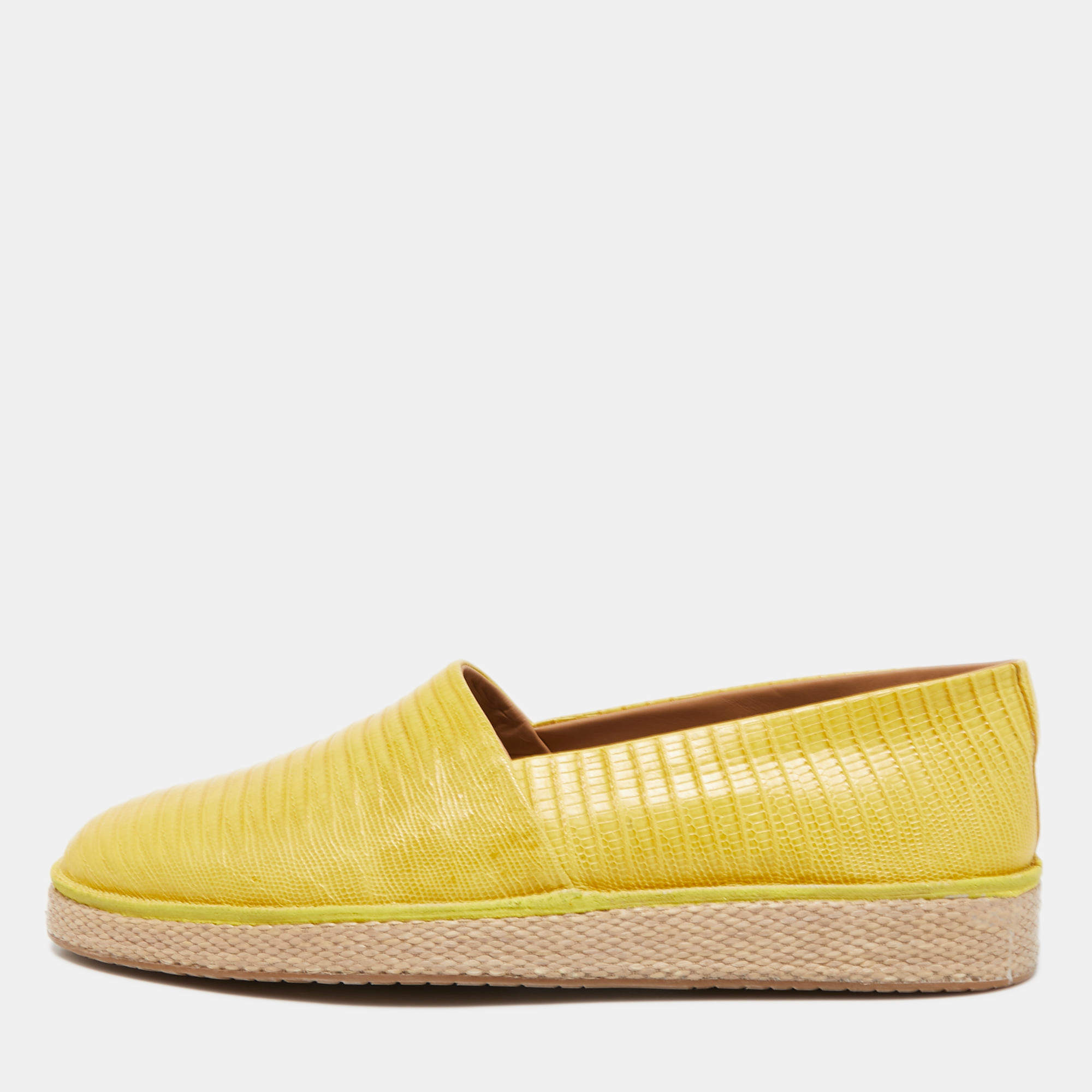 Salvatore Ferragamo Yellow Lizard Leather Lampedusa Slip On Espadrilles Size 44.5