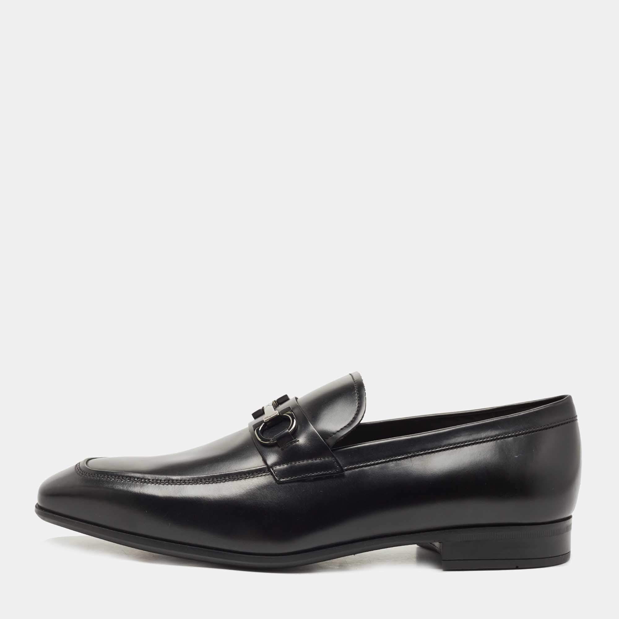Pre Owned Salvatore Ferragamo Black Leather Gardel Loafers Size 45.5