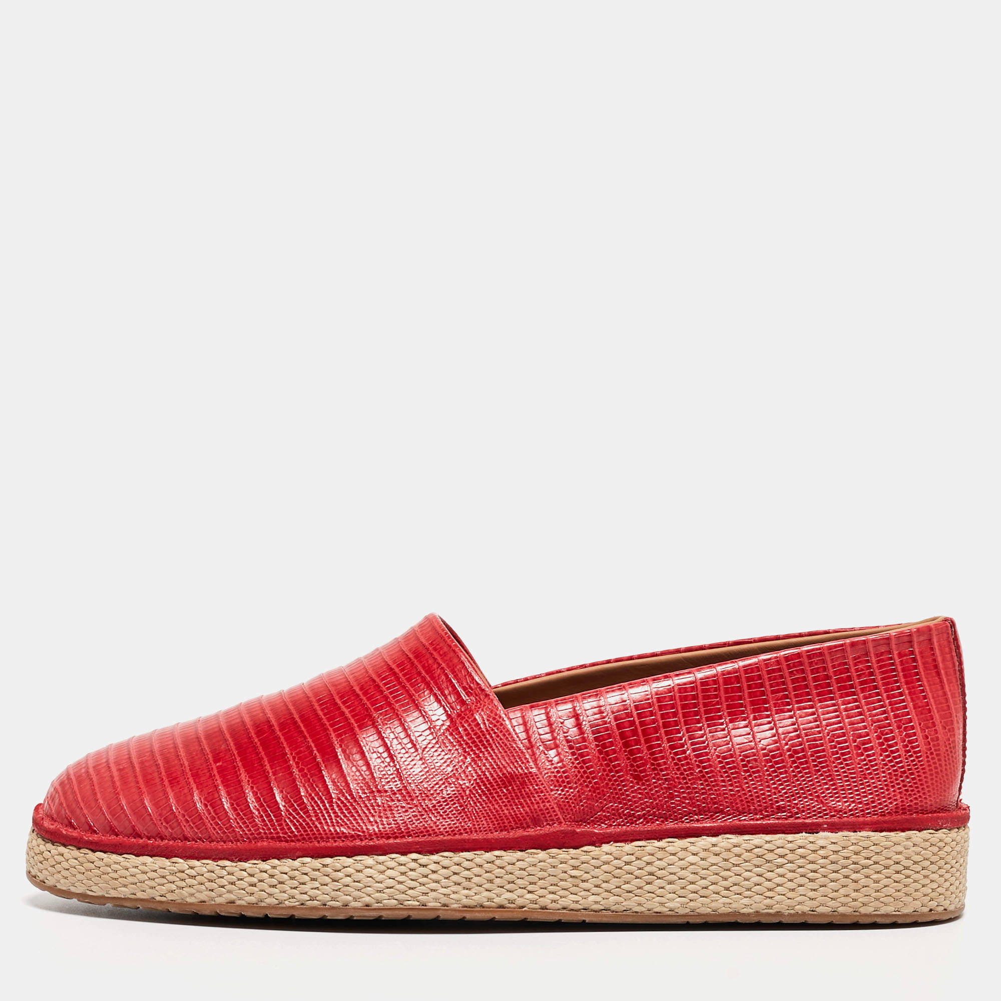 Salvatore Ferragamo Red Lizard Leather Lampedusa Slip-On Espadrilles Size 43