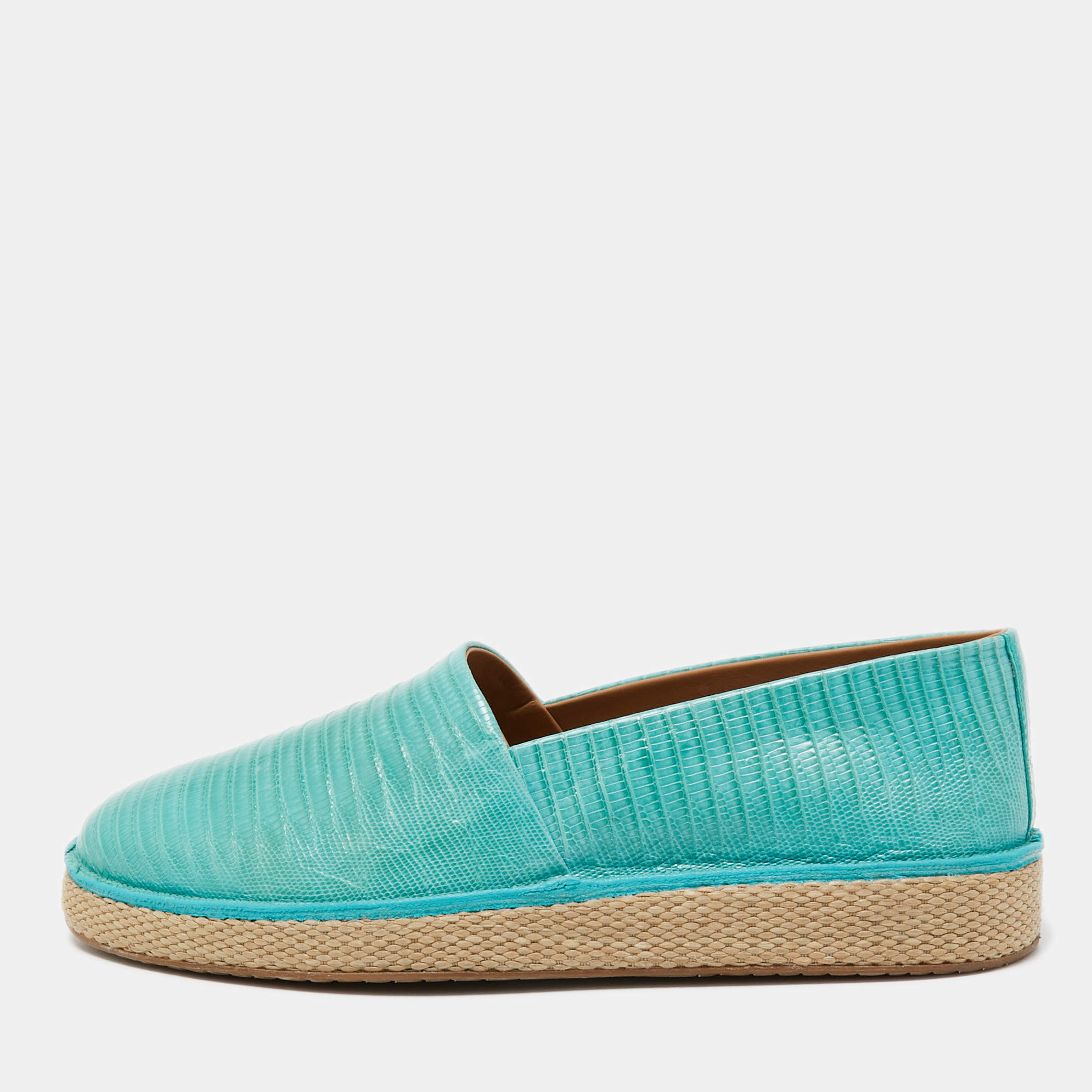 Salvatore Ferragamo Turquoise Lizard Lampedusa Espadrilles Size 43
