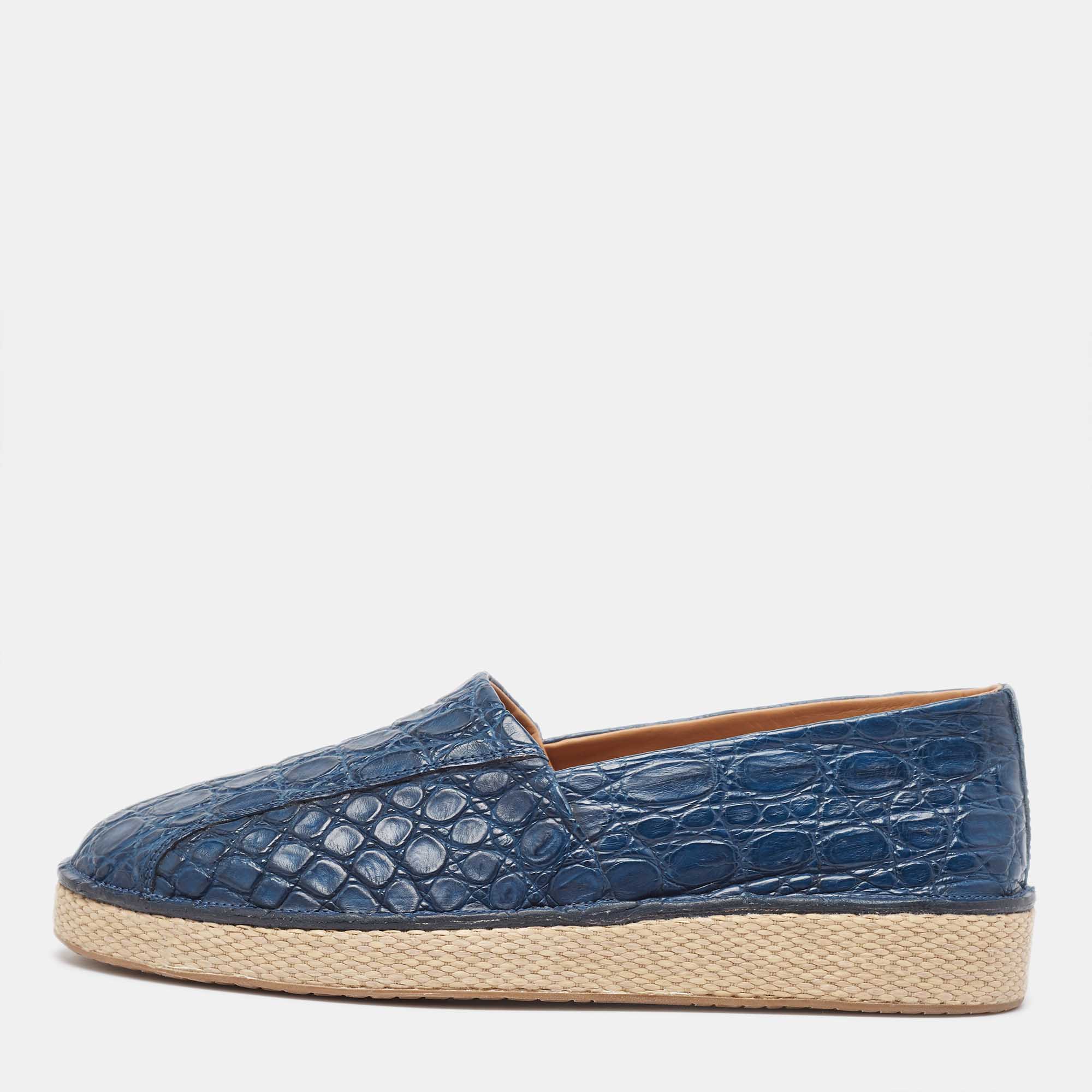 Pre Owned Salvatore Ferragamo Blue Crocodile Lampedusa Espadrilles Size 42