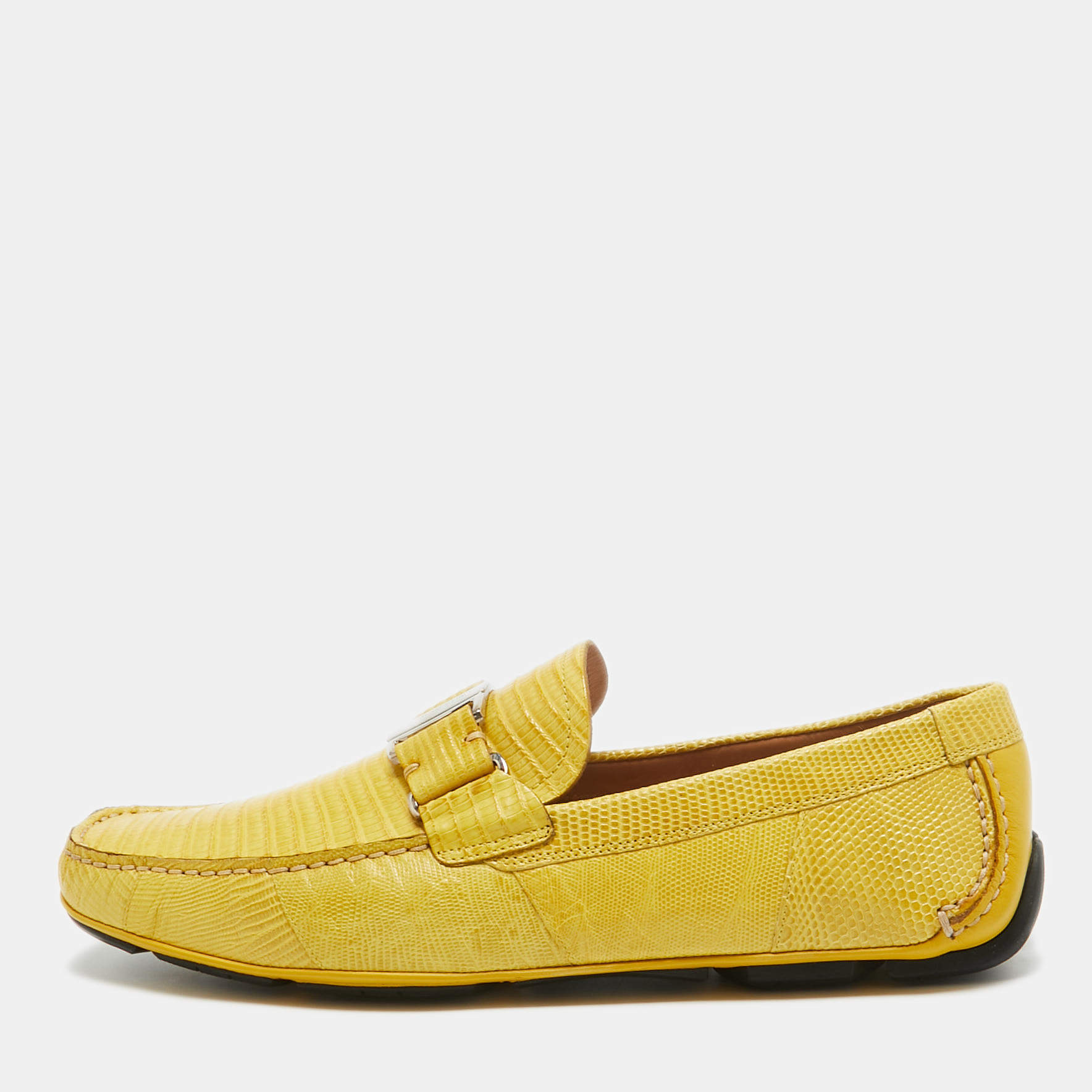 Pre Owned Salvatore Ferragamo Yellow Lizard Sardegna Loafers Size 43