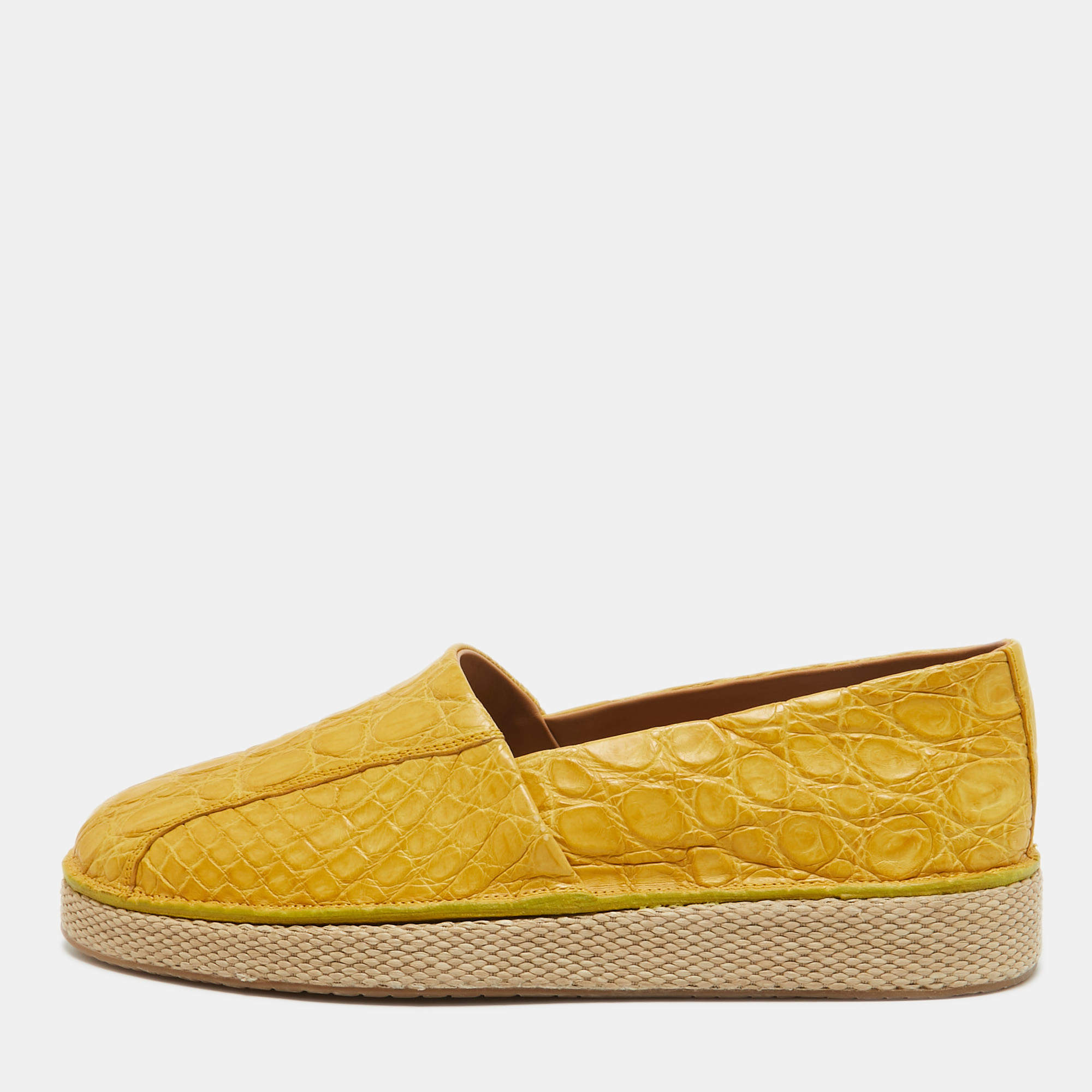 Pre Owned Salvatore Ferragamo Yellow Crocodile Lampedusa Espadrilles Size 43