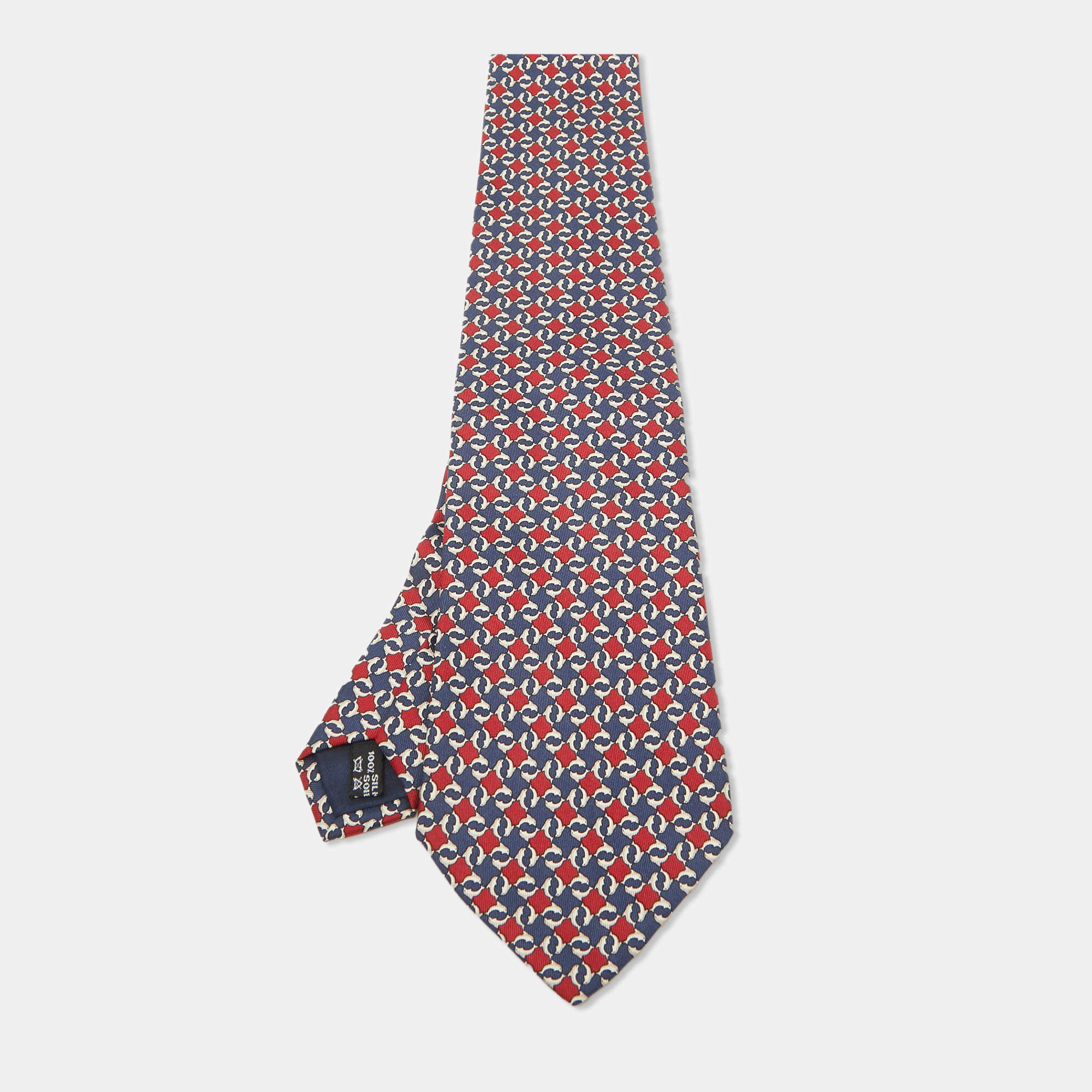 Pre Owned Salvatore Ferragamo Red/Blue Printed Silk Traditional Tie 