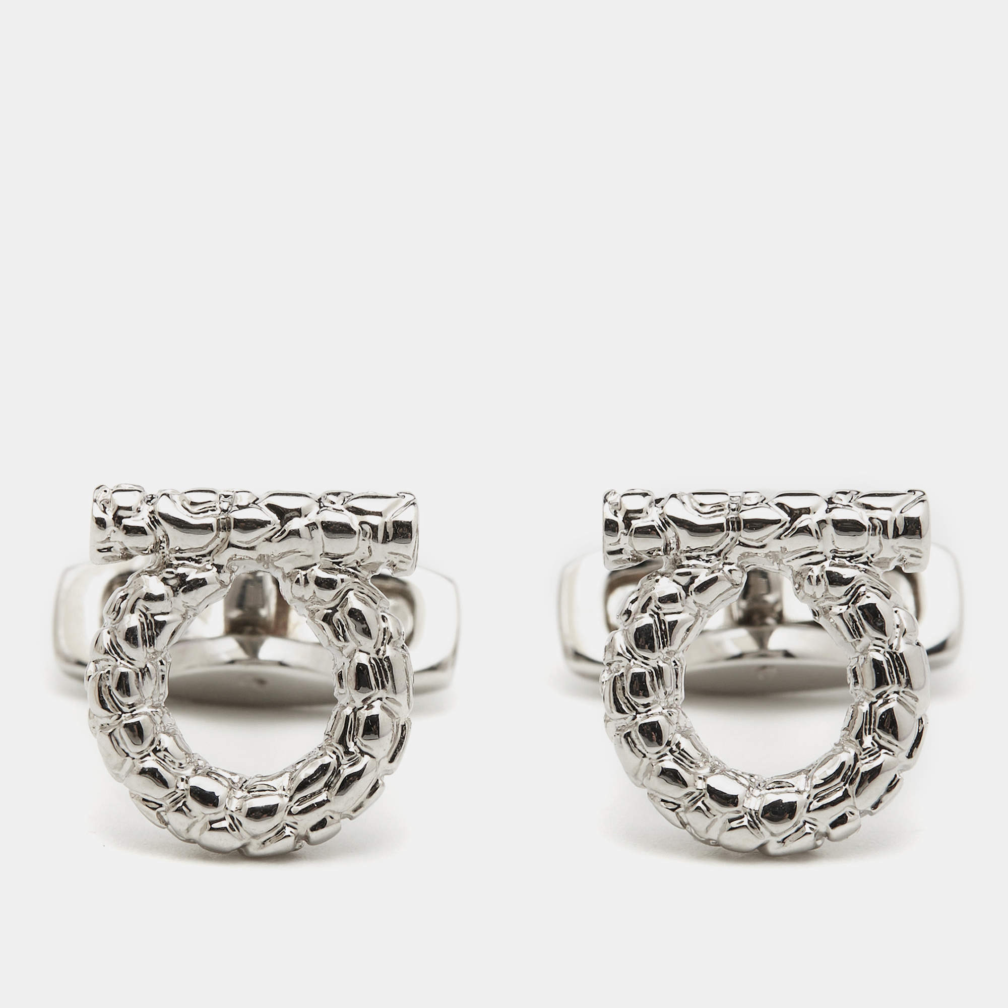Salvatore Ferragamo Gancini  Silver Tone Metal Cufflinks