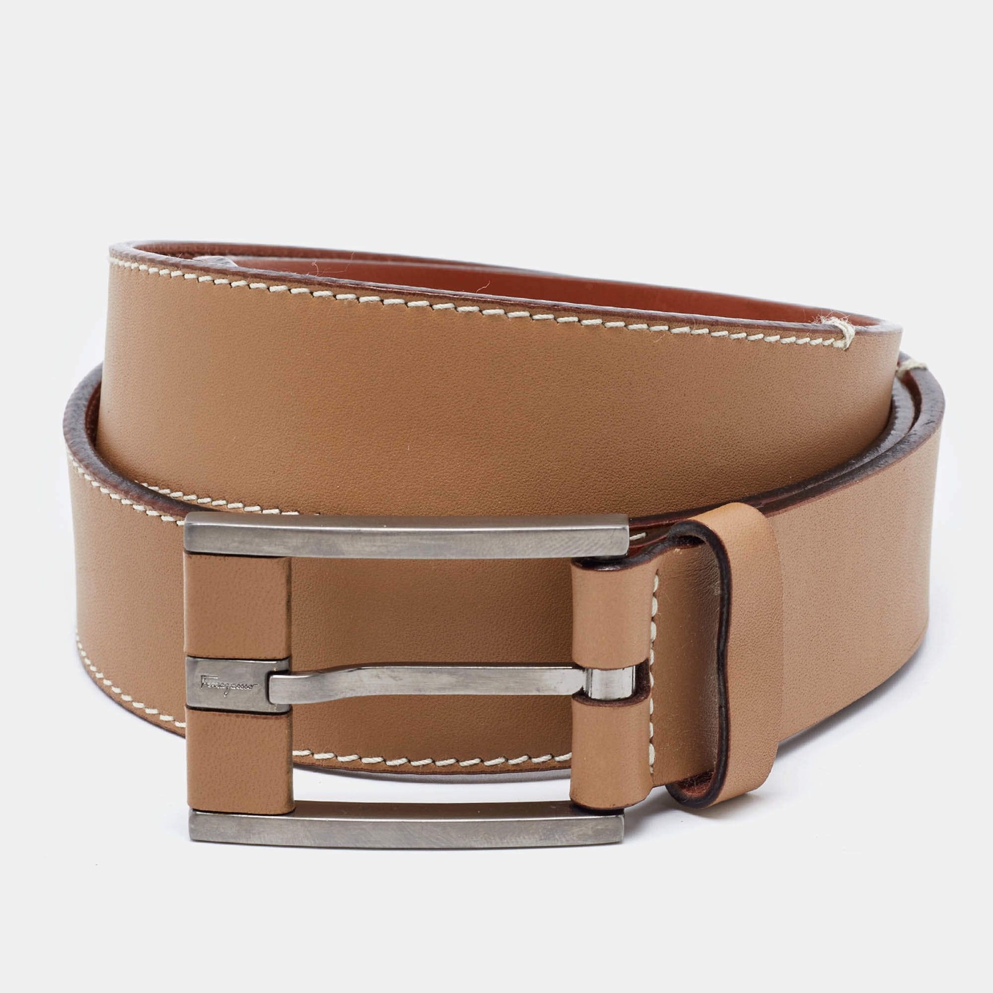 Pre Owned Salvatore Ferragamo Tan Leather Buckle Belt 85CM