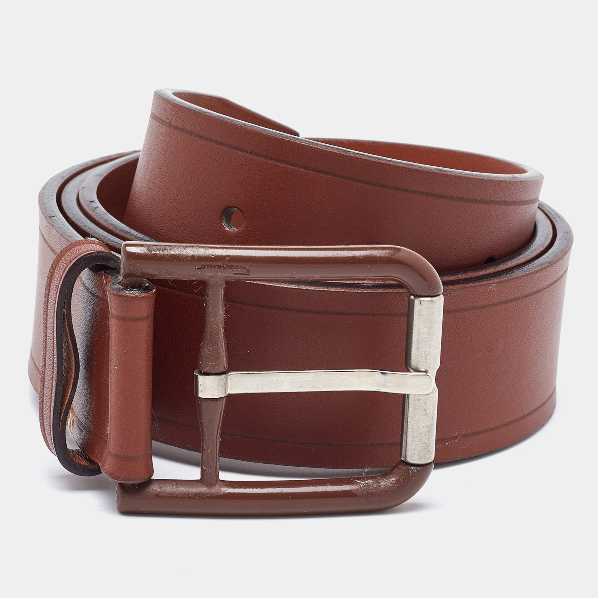 Salvatore Ferragamo Brown Leather Buckle Belt 85CM
