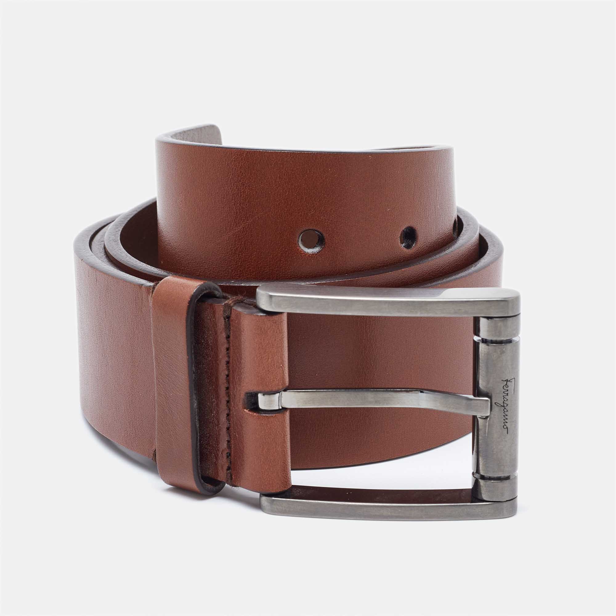 Salvatore Ferragamo Brown Leather Buckle Belt 85CM