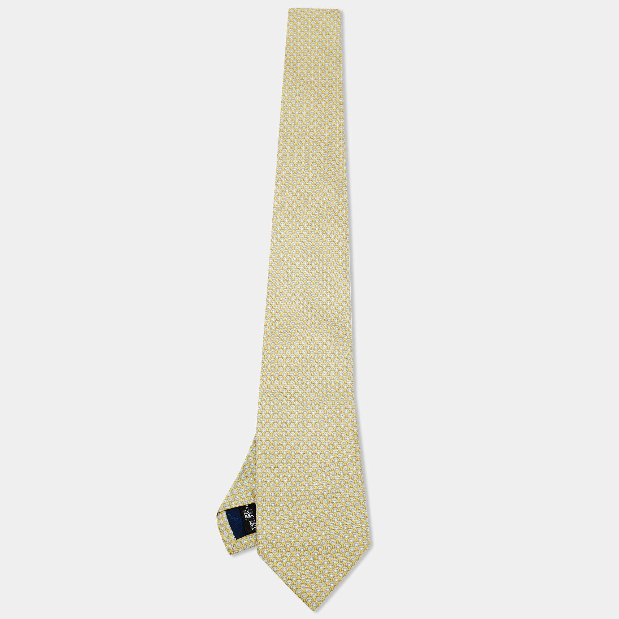 Pre Owned Salvatore Ferragamo Yellow Print Motif Silk Tie