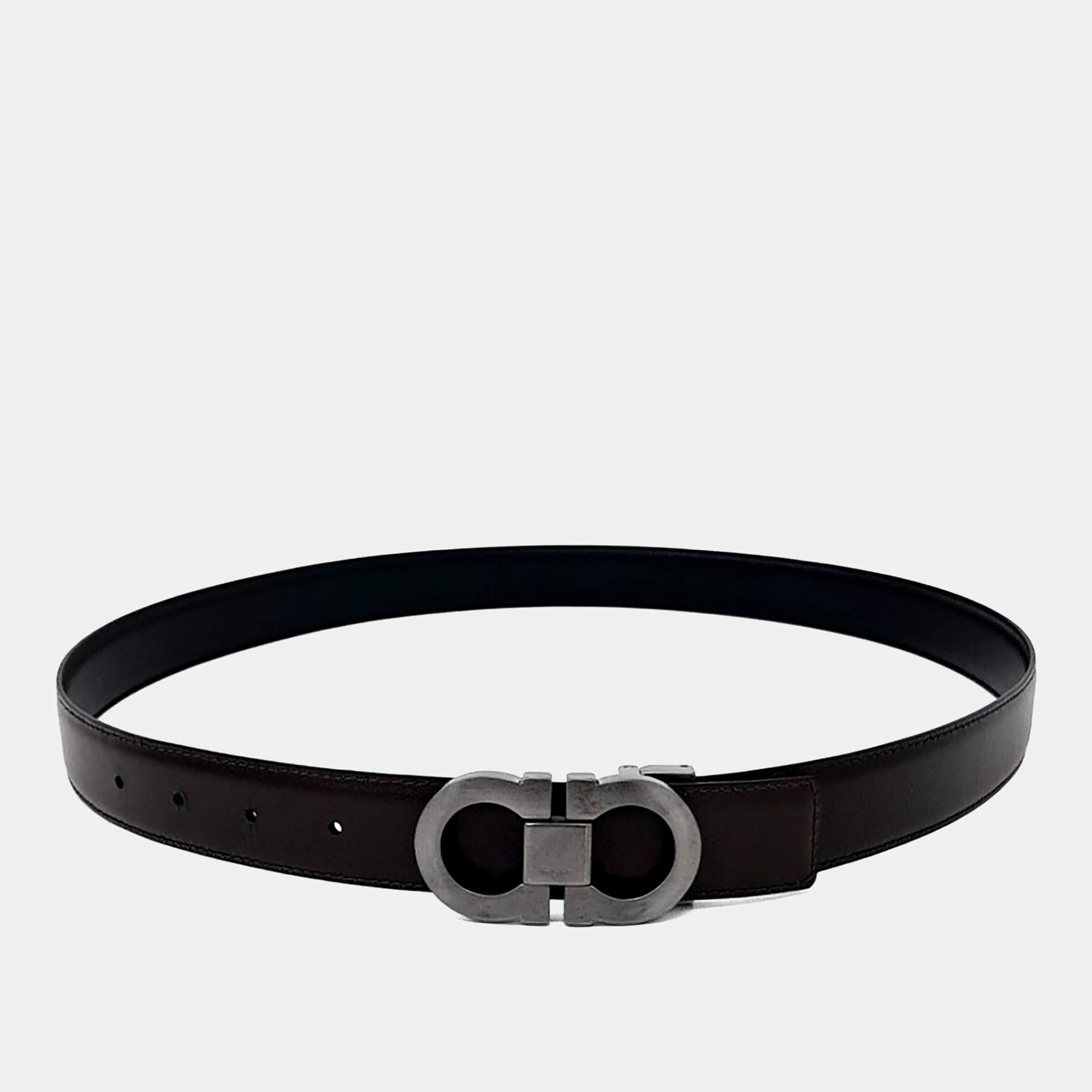 Pre Owned Salvatore Ferragamo leather Black Brown reversible belt