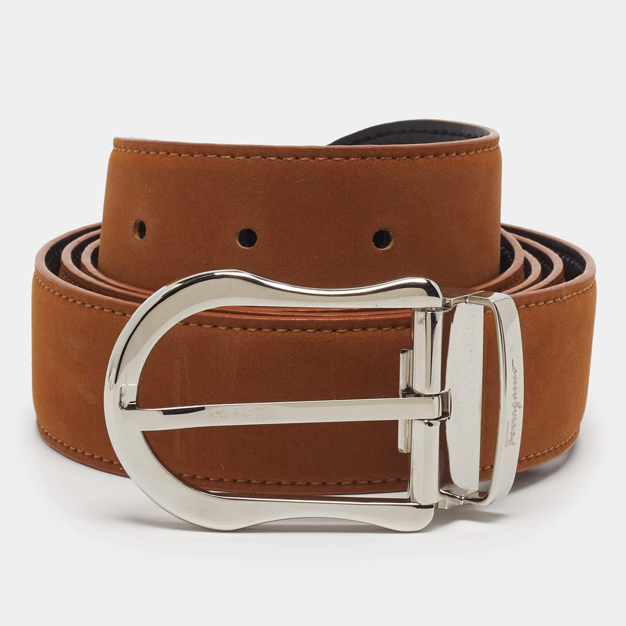 Pre Owned Salvatore Ferragamo 125CM Cut to Size Buckle Belt Tan Leather
