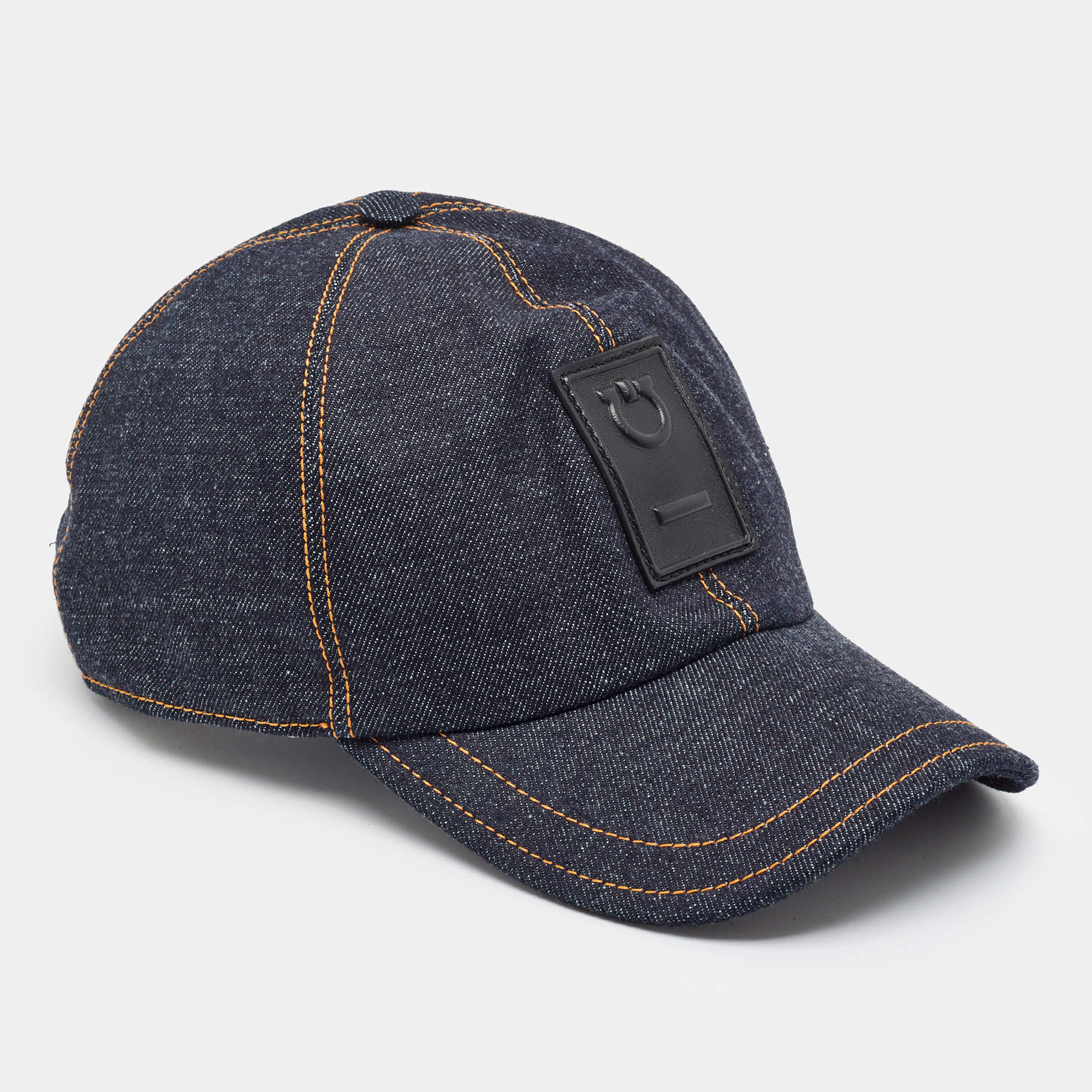 Pre Owned Salvatore Ferragamo Blue Gancini Patch Denim Baseball Cap One Size