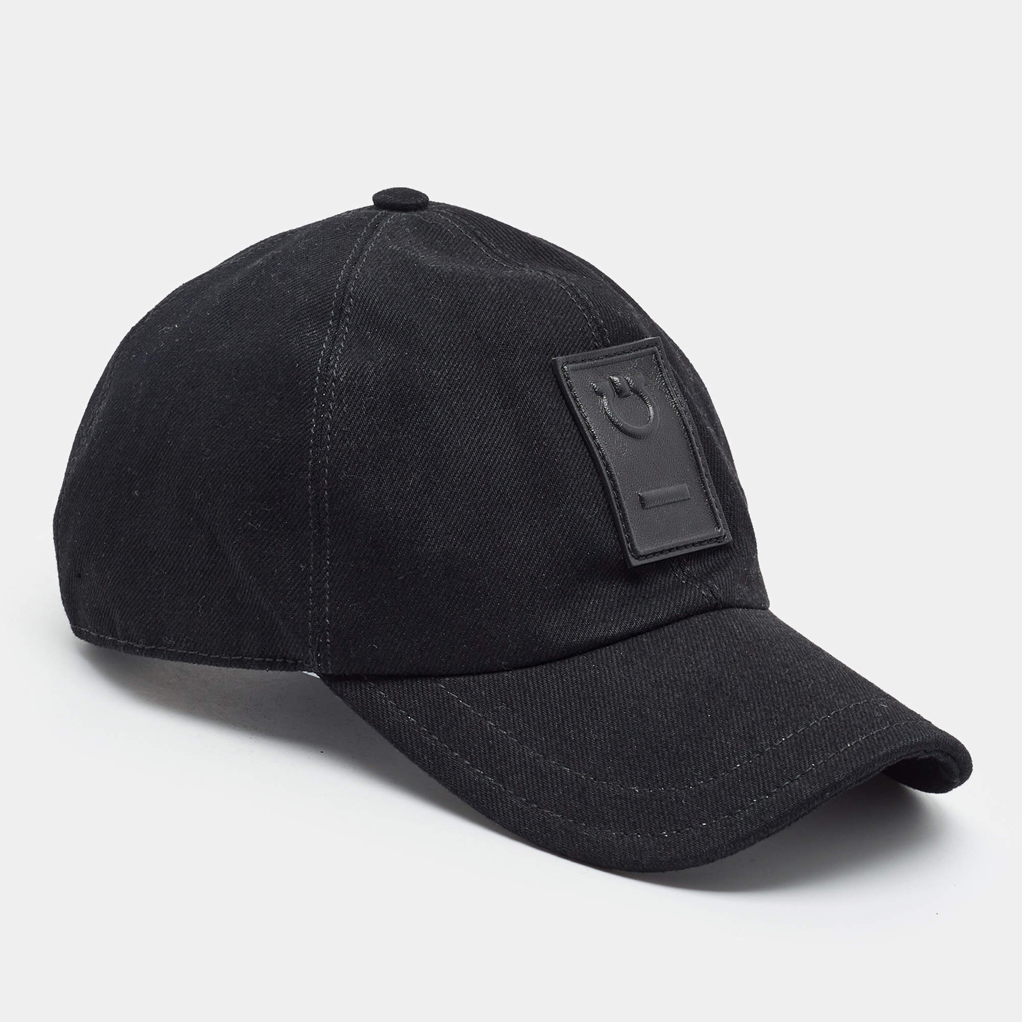 Pre Owned Salvatore Ferragamo Black Gancini Patch Denim Baseball Cap One Size