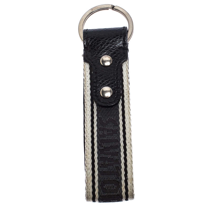 Pre Owned Salvatore Ferragamo Grey/White Fabric Strap Key Fob
