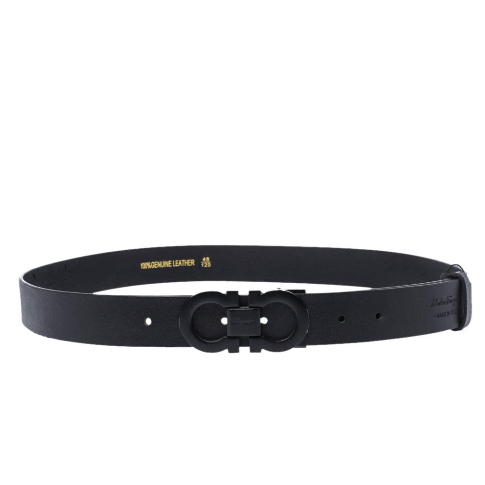 Pre Owned Salvatore Ferragamo Black Leather Double Gancio Buckle Belt 120CM