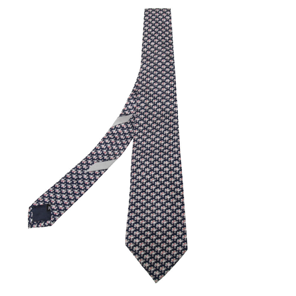 Pre Owned Salvatore Ferragamo Blue Skating Animal Print Silk Tie