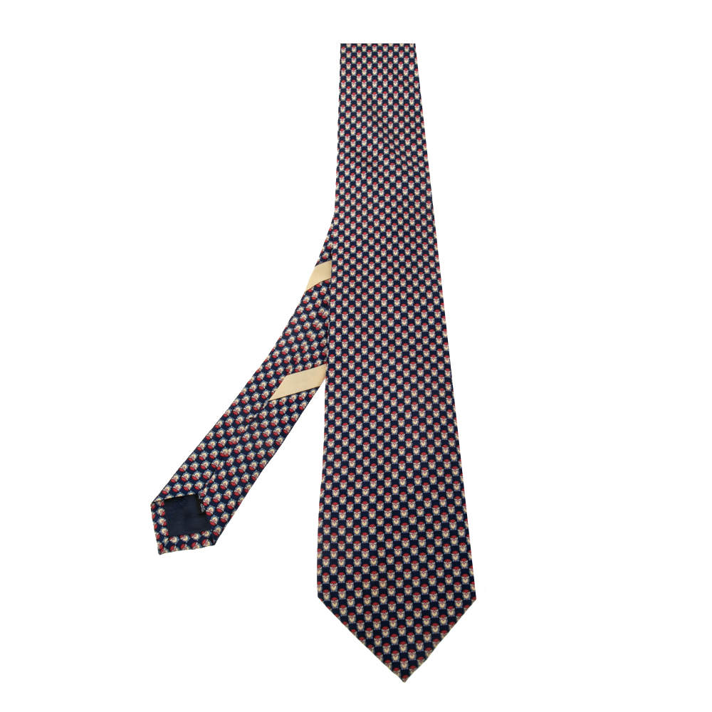 Pre Owned Salvatore Ferragamo Blue Owl Print Silk Tie