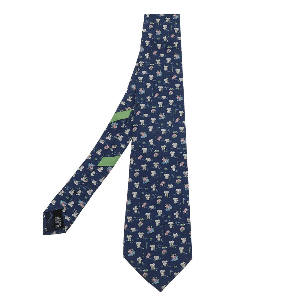 ربطة عنق سالفاتوري فيراغامو حرير أزرق كحلي مطبوع أفيال 
