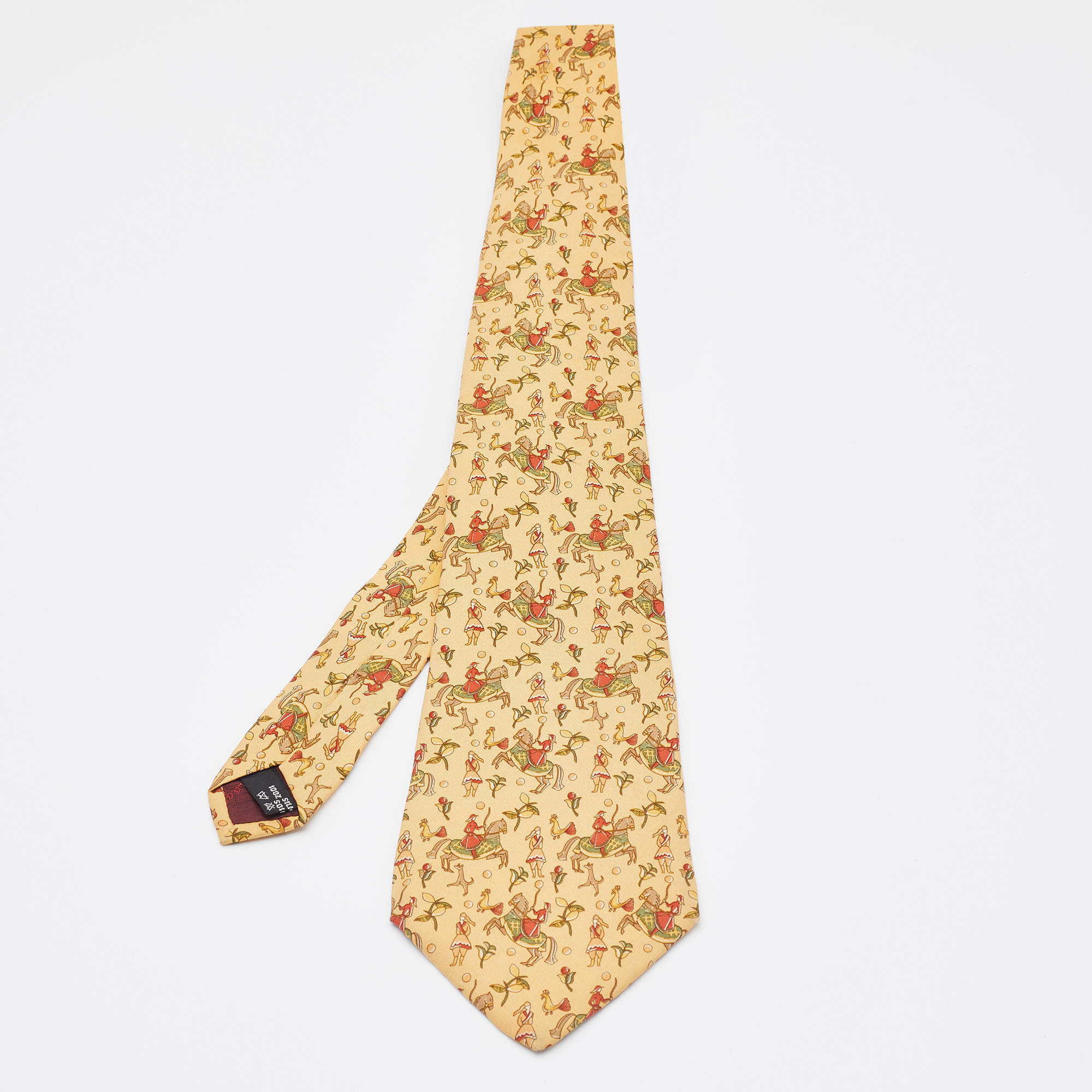 Pre Owned Salvatore Ferragamo Yellow Monkey & Camel Printed Silk Tie