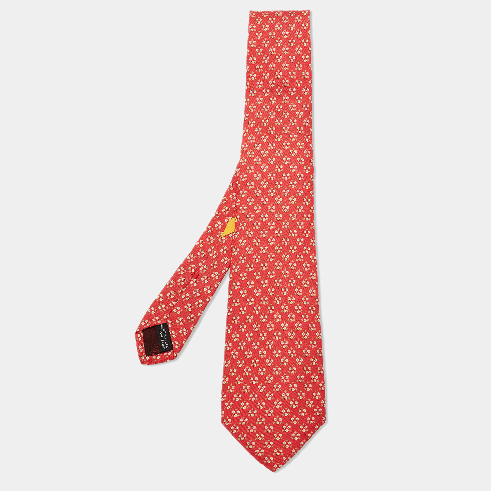 Pre Owned Salvatore Ferragamo Red Floral Print Silk Tie