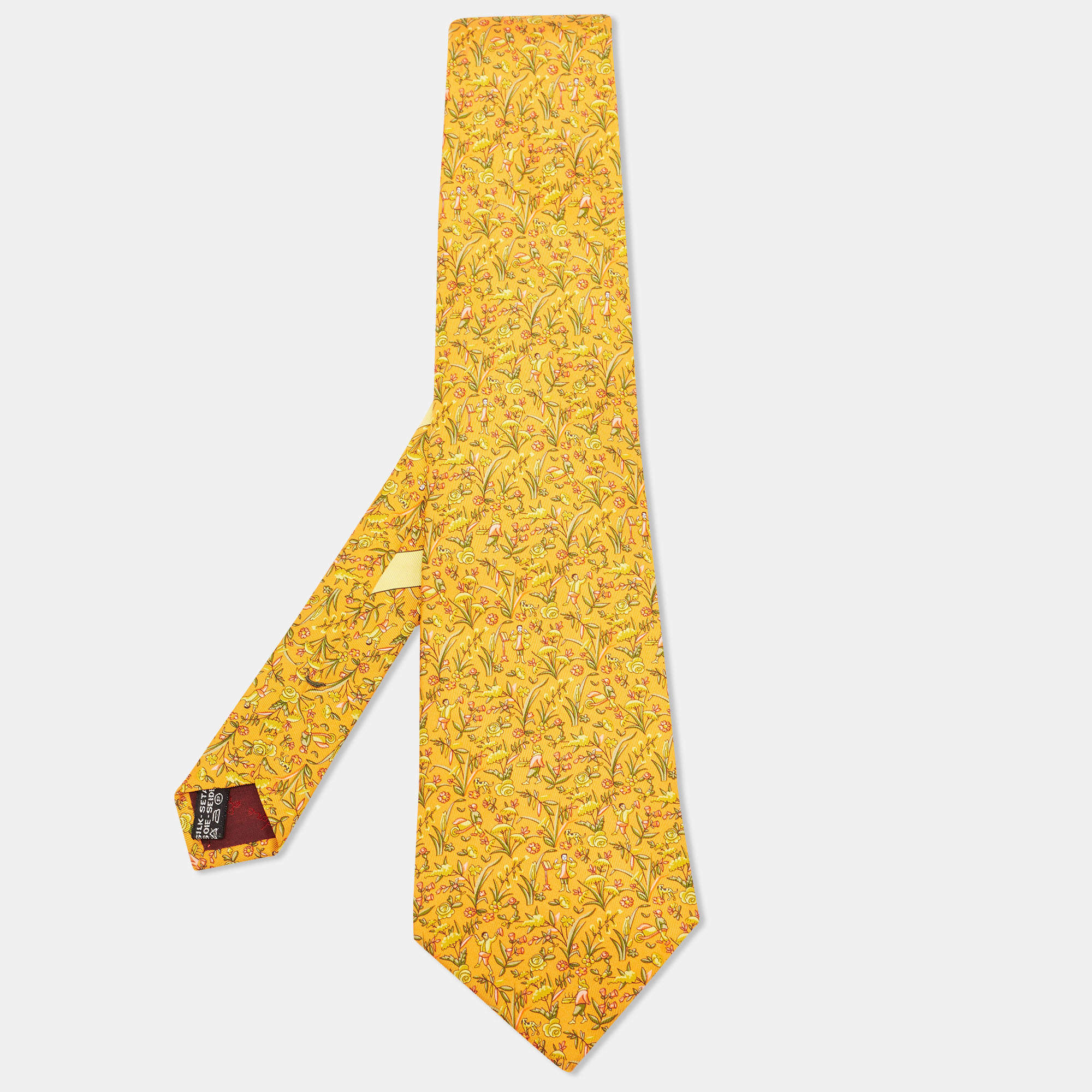 Pre Owned Salvatore Ferragamo Chrome Yellow Floral Print Silk Tie