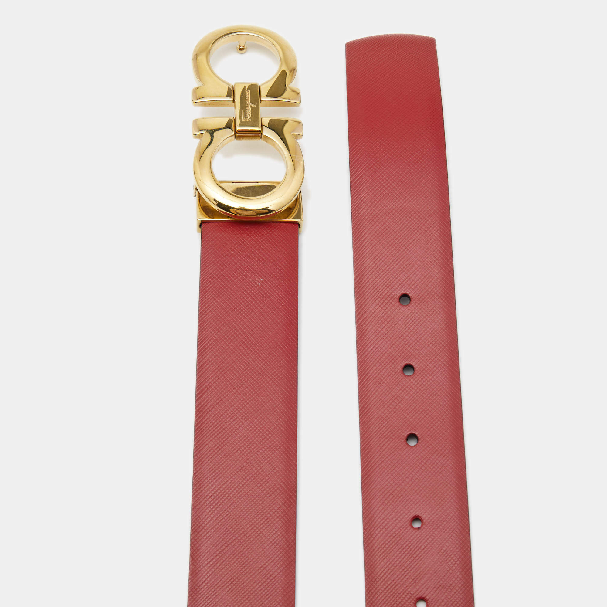 Salvatore Ferragamo Gancini Belt Leather Wide Red 1705063