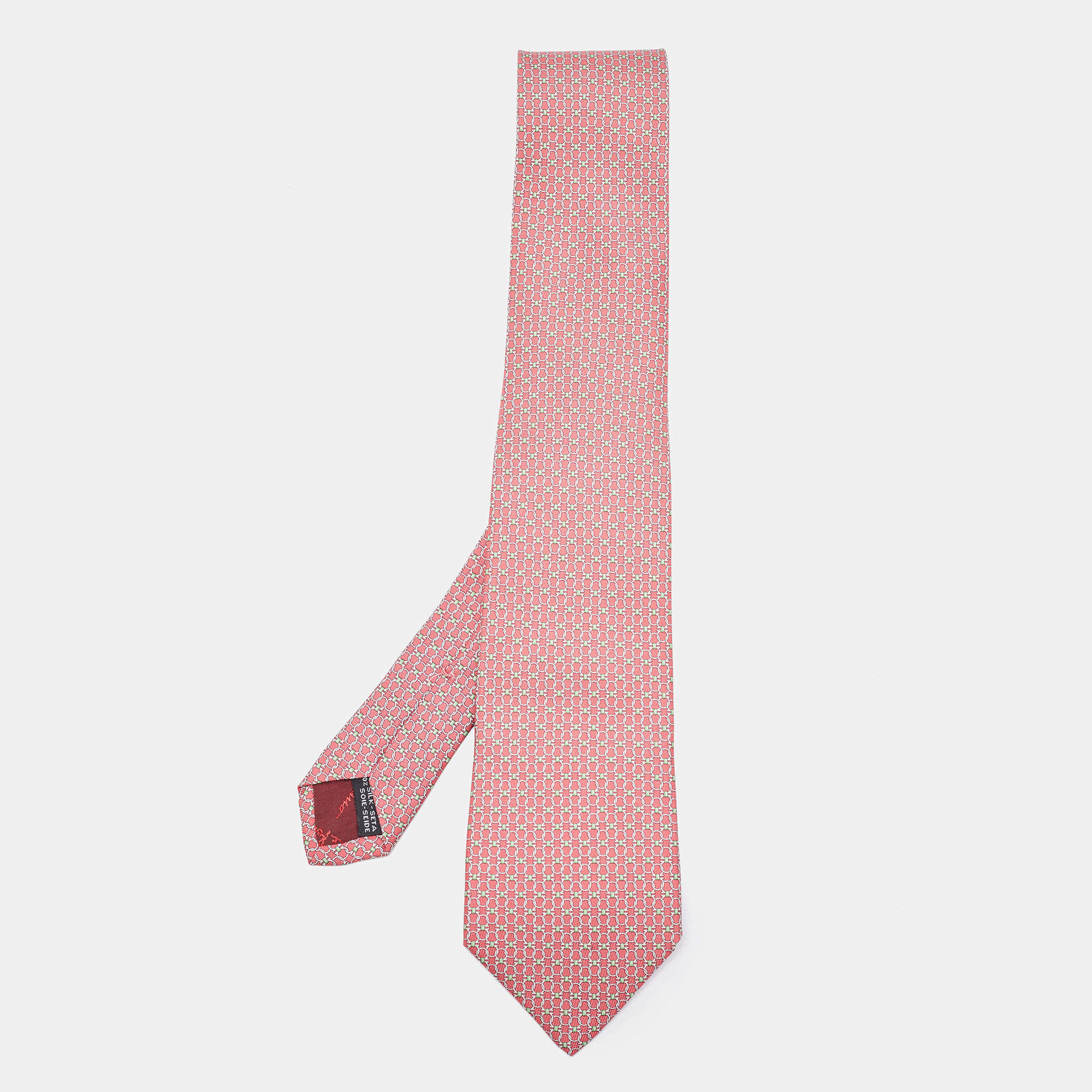 Pre Owned Salvatore Ferragamo Pink Gancini Print Silk Tie