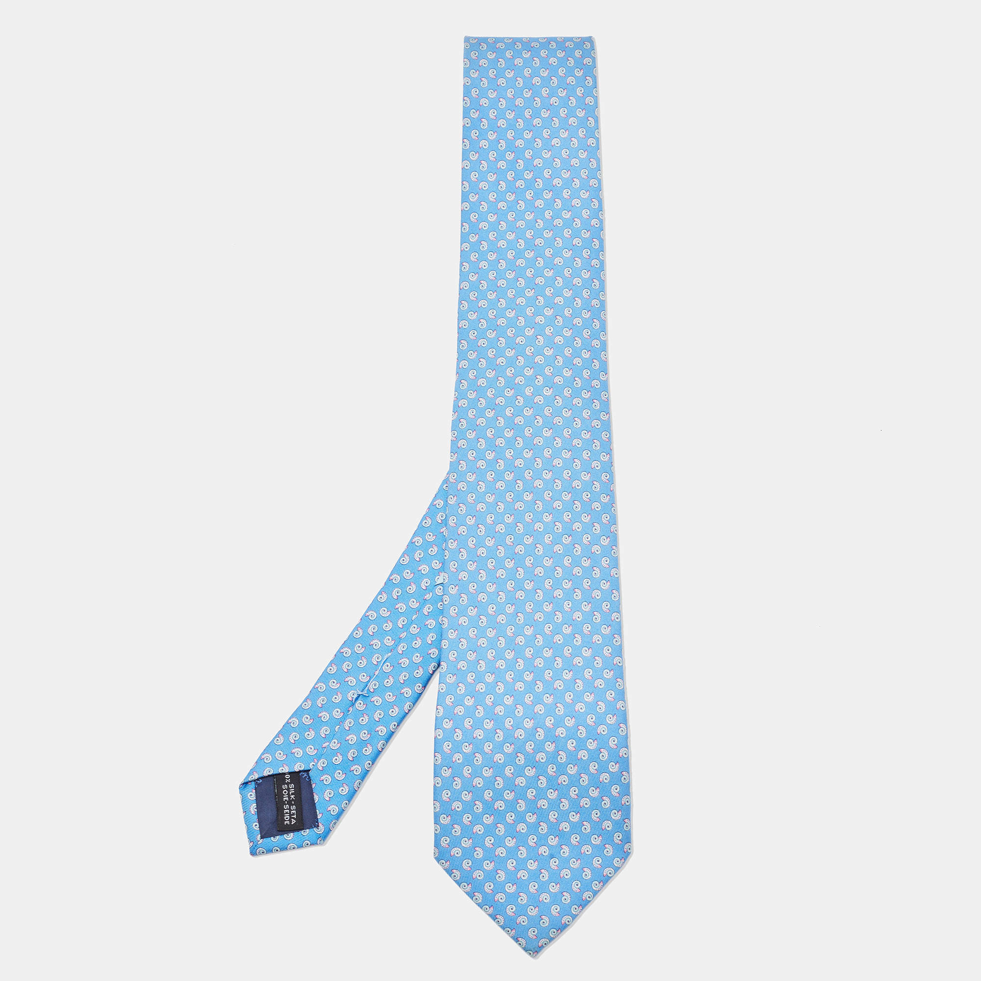Pre Owned Salvatore Ferragamo Blue Snail Print Silk Tie