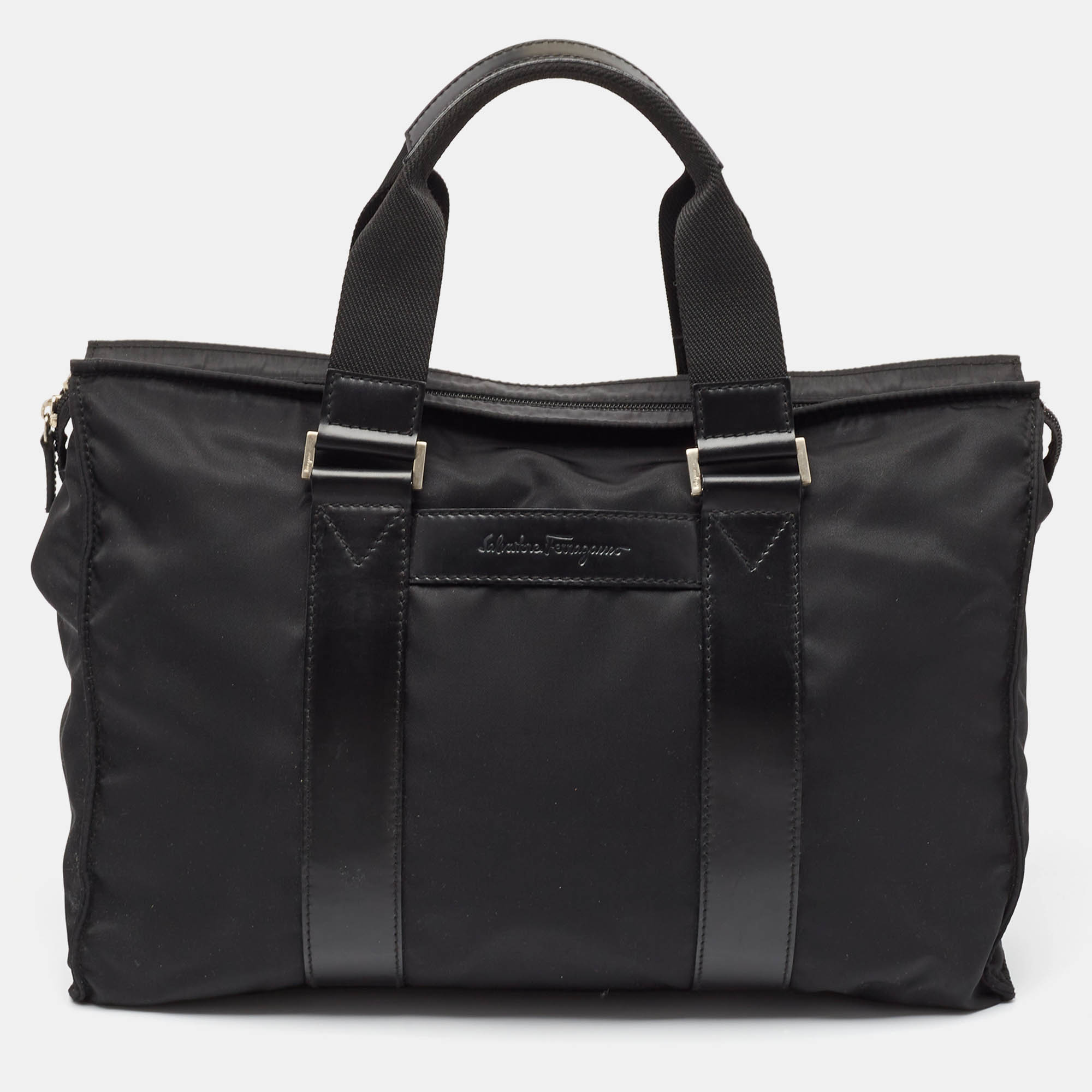 Salvatore Ferragamo Black Nylon ZIp Tote