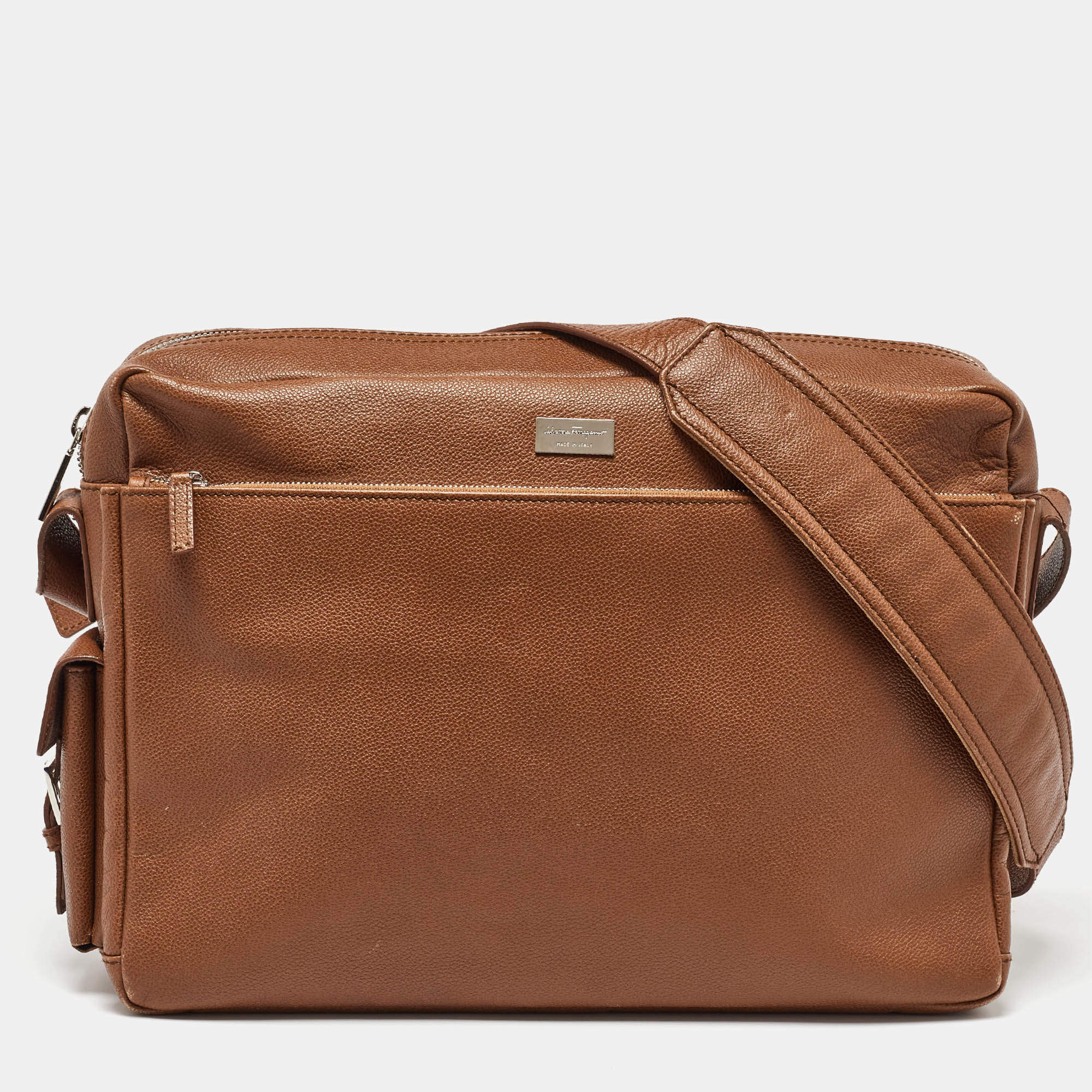 Salvatore Ferragamo Brown Leather Business Messenger Bag