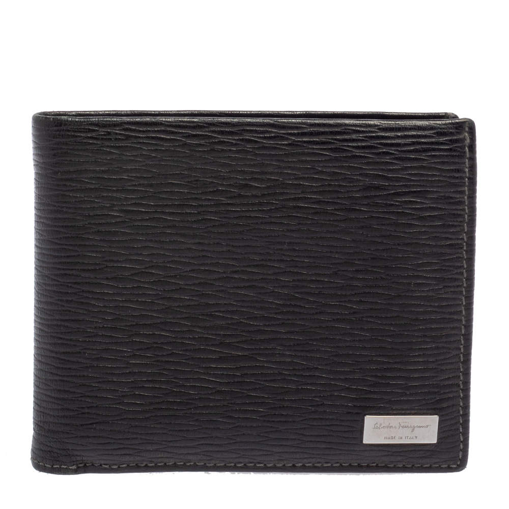 Salvatore Ferragamo Black Textured Leather Bifold Wallet Salvatore