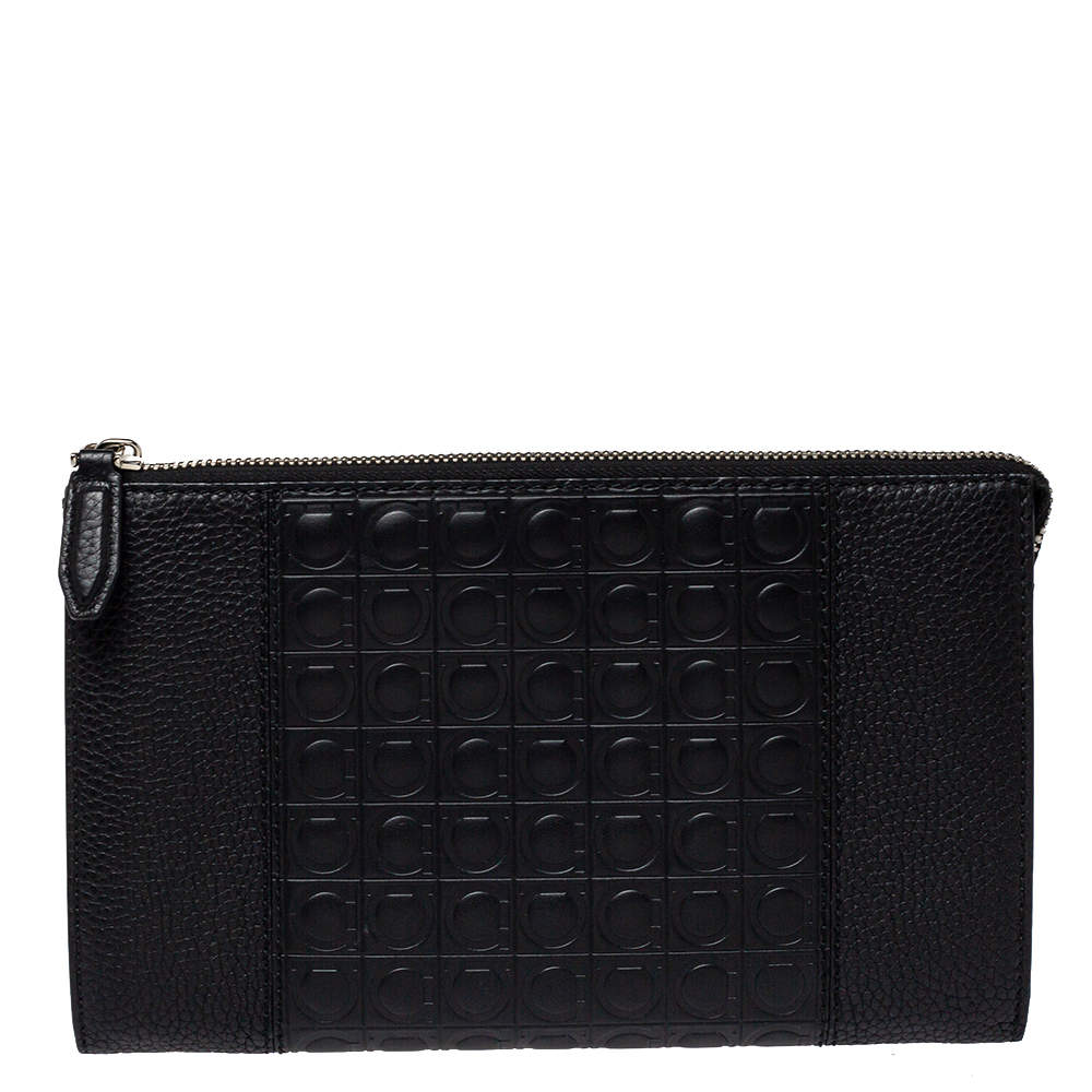 Pre Owned Salvatore Ferragamo Black Leather Firenze Gamma Document Holder