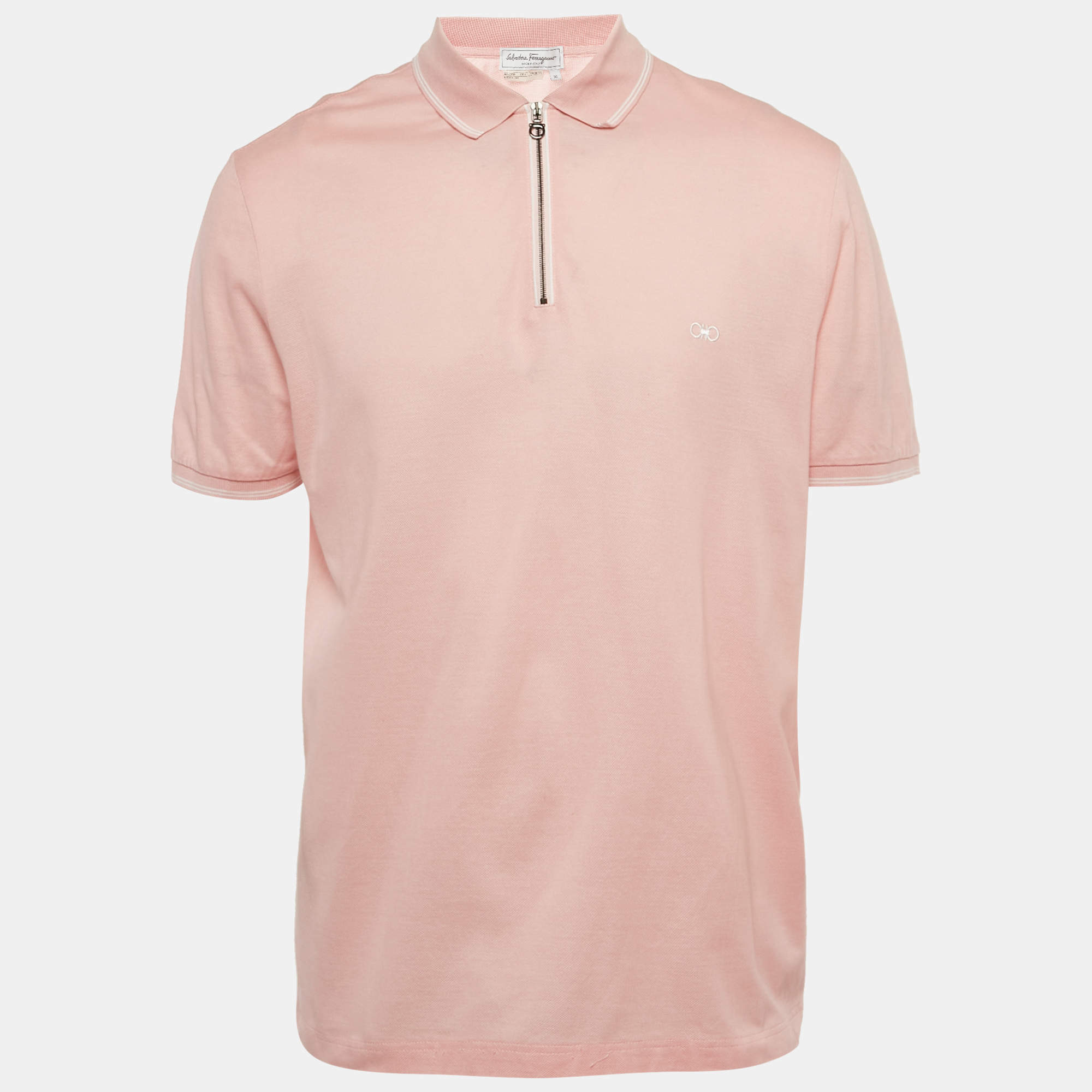 Pre Owned Salvatore Ferragamo Pink Cotton Zip Detail Polo T-shirt XL