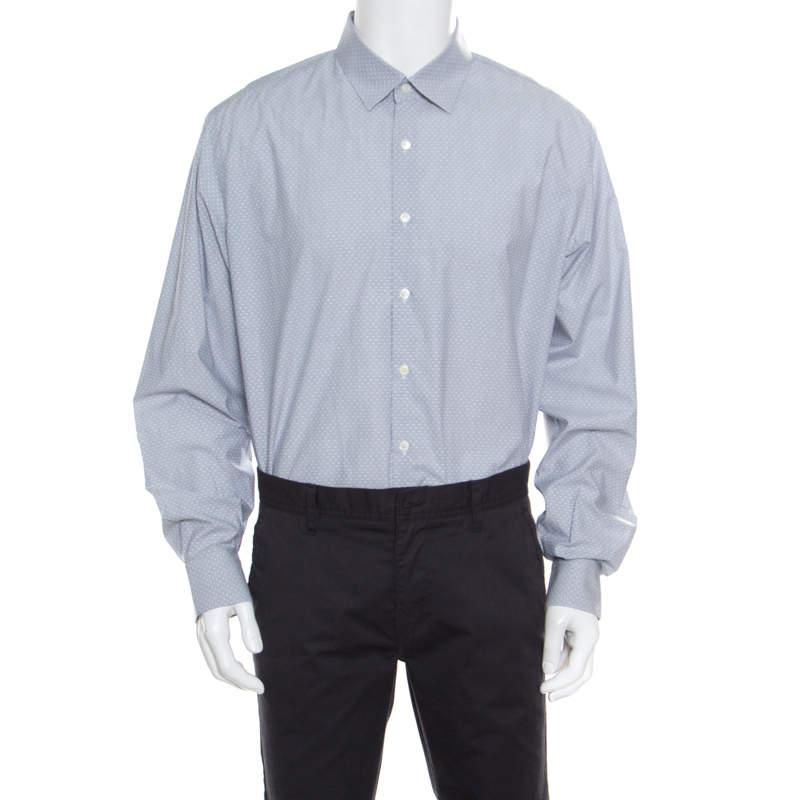 Pre Owned Salvatore Ferragamo Grey Striped Jacquard Long Sleeve Button Front Shirt XXL