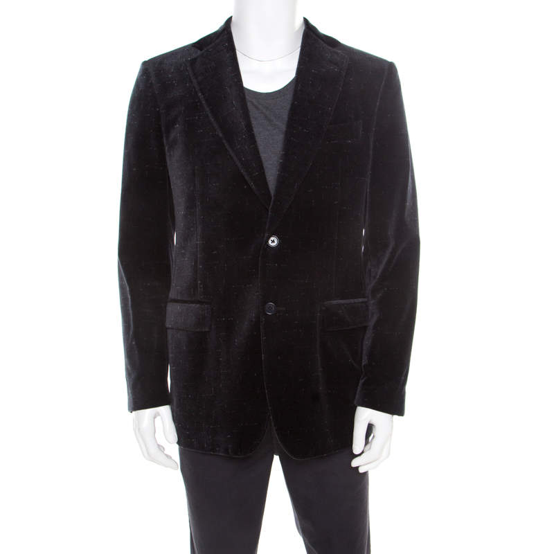Salvatore Ferragamo Charcoal Grey Printed Velvet Blazer XL