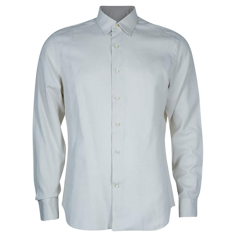 Pre Owned Salvatore Ferragamo Men's Beige Striped Shirt L