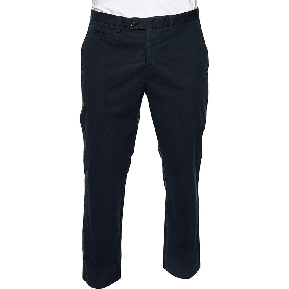 Pre Owned Salvatore Ferragamo Midnight Blue Cotton Straight Leg Pants L