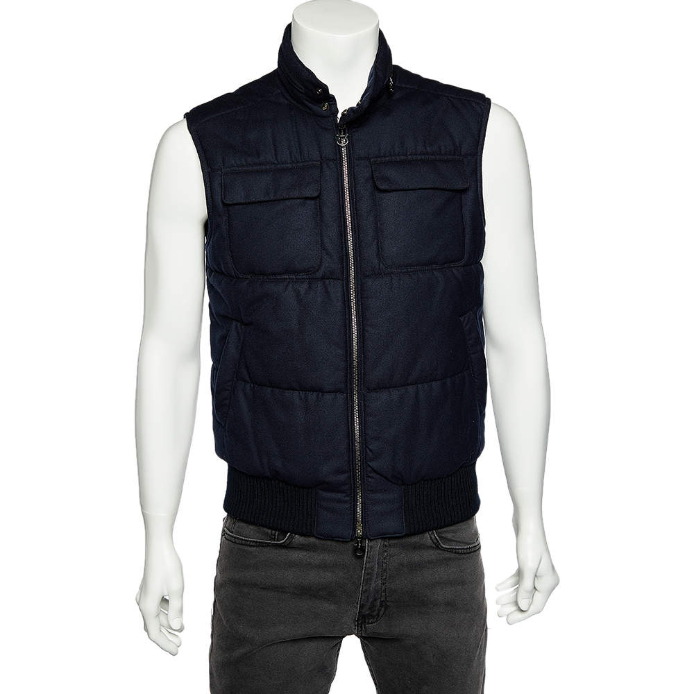 Pre Owned Salvatore Ferragamo Black Wool Zip Front Gilet M