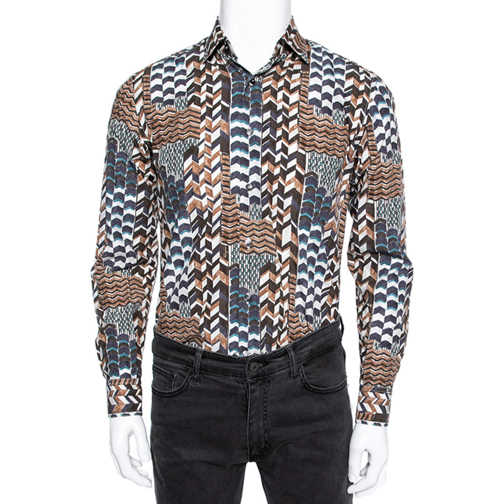 Pre Owned Salvatore Ferragamo Multicolor Printed Cotton Derby Fit Shirt S