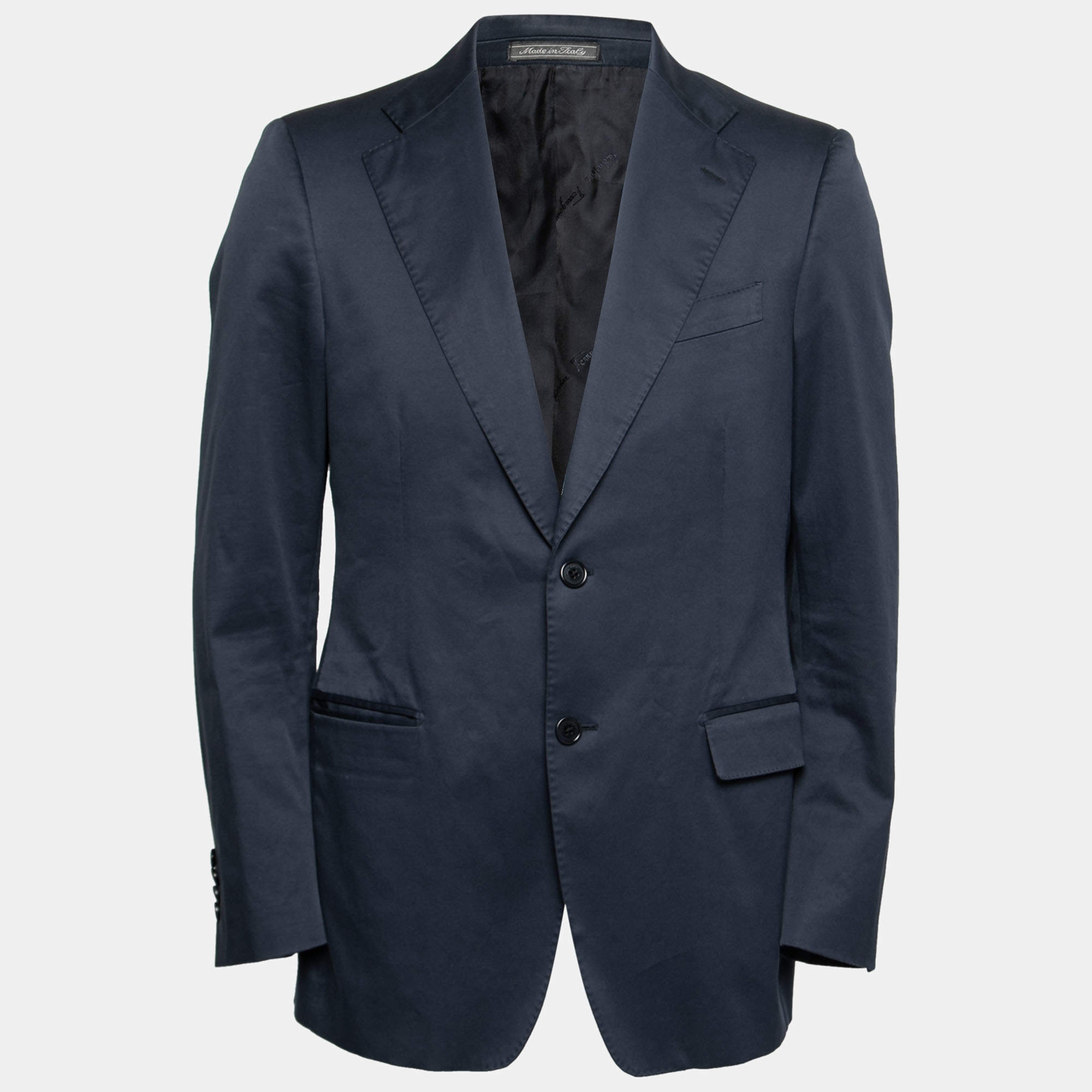 Salvatore Ferragamo Navy Blue Cotton Blazer S