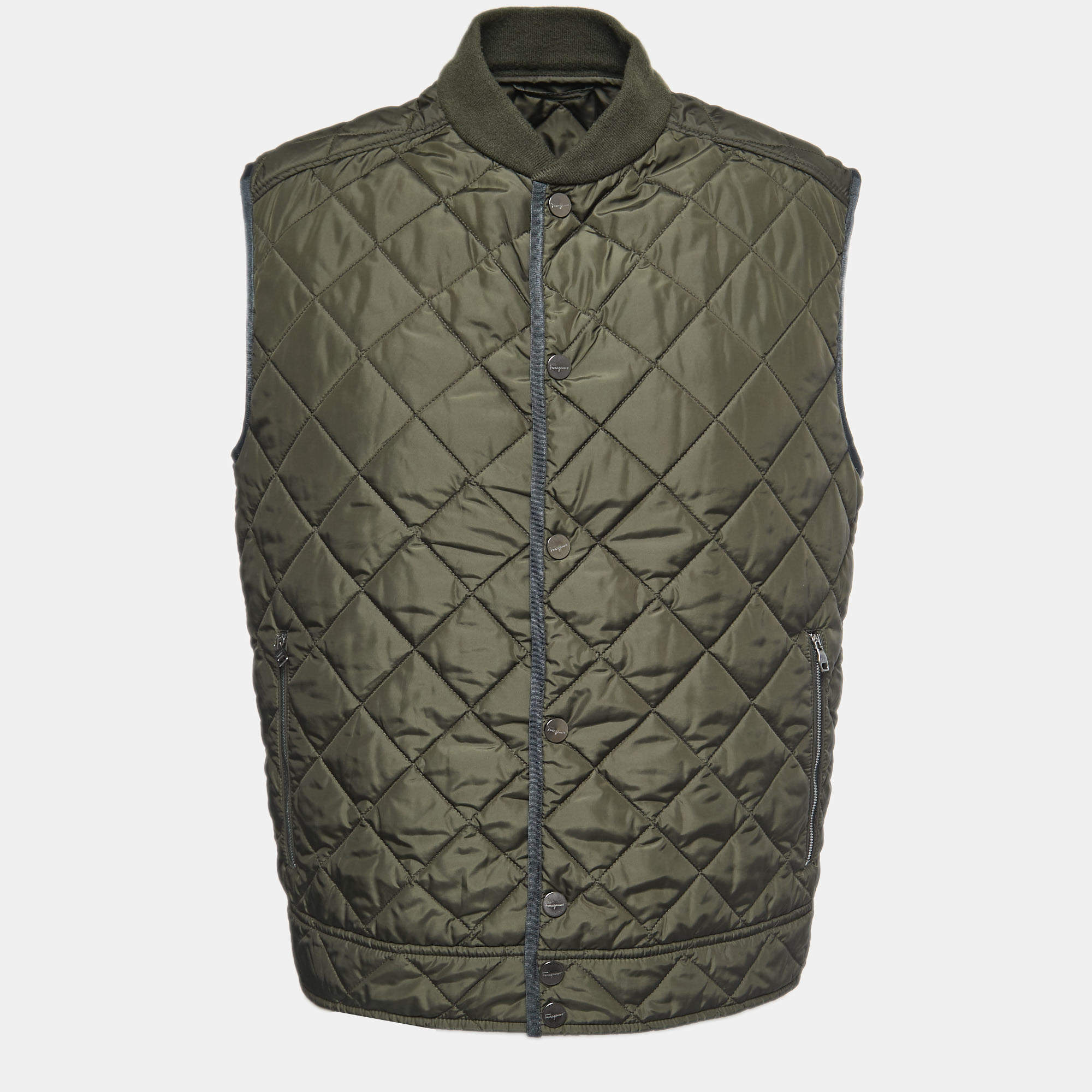 Salvatore Ferragamo Green Quilted Synthetic Sleeveless Jacket L