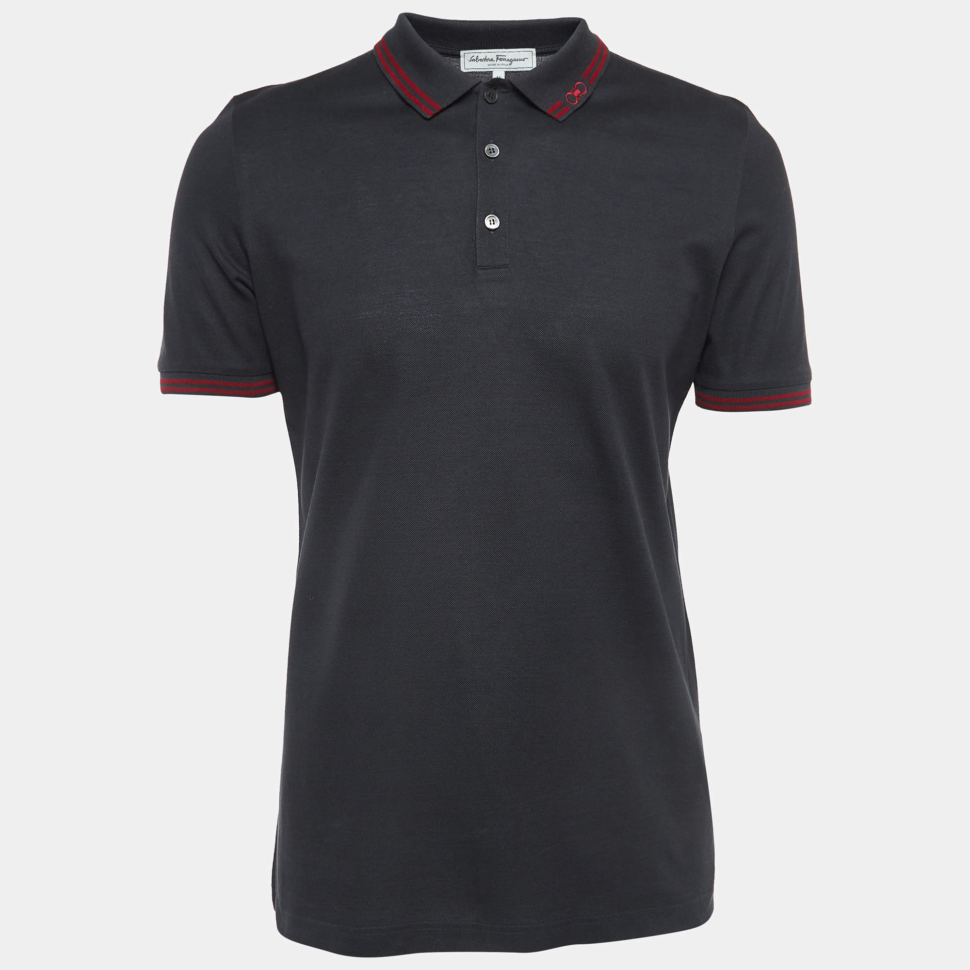 Pre Owned Salvatore Ferragamo Charcoal Grey Cotton Pique Polo T-Shirt M