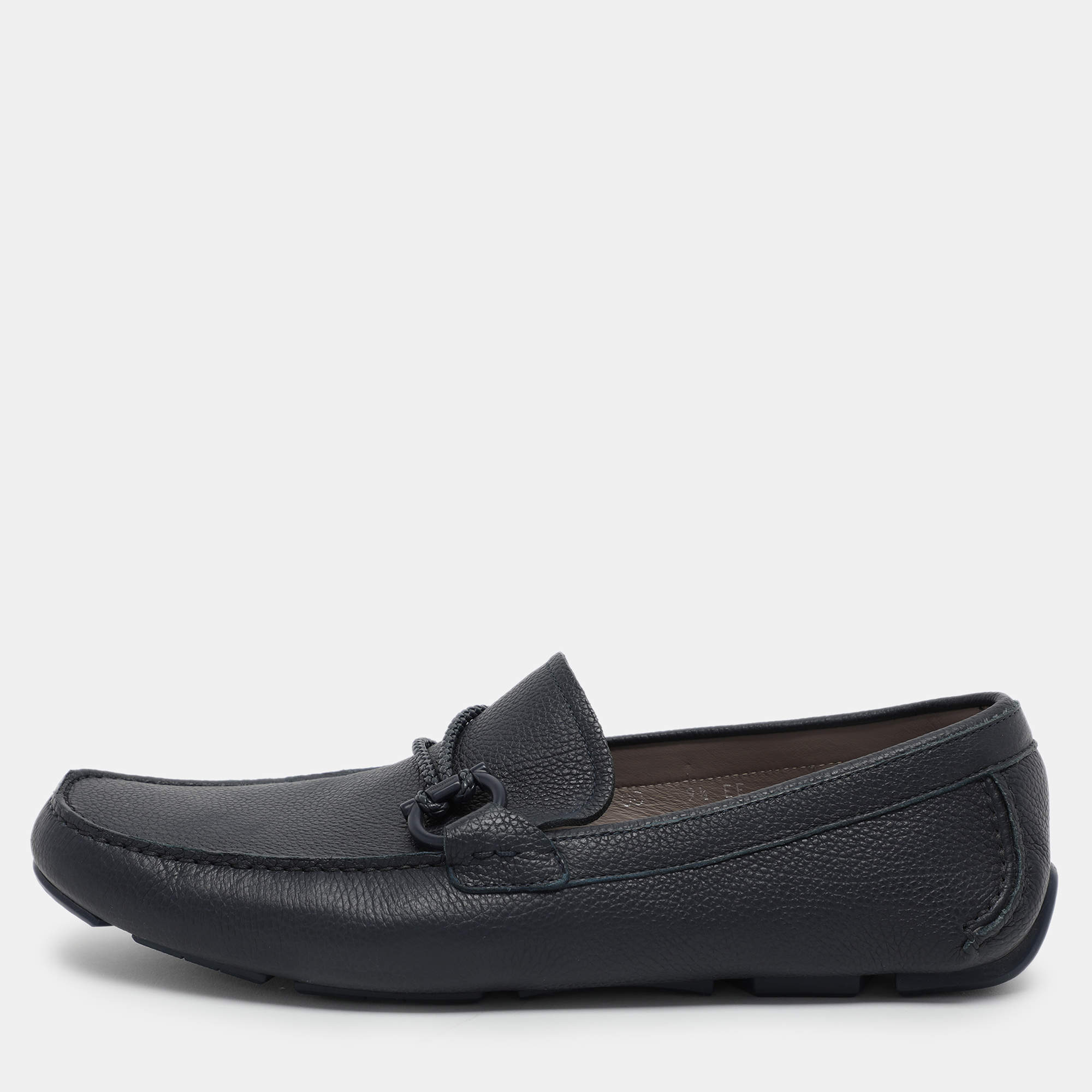 Pre Owned Salvatore Ferragamo Blue Leather Braided Gancini Loafers Size 43.5