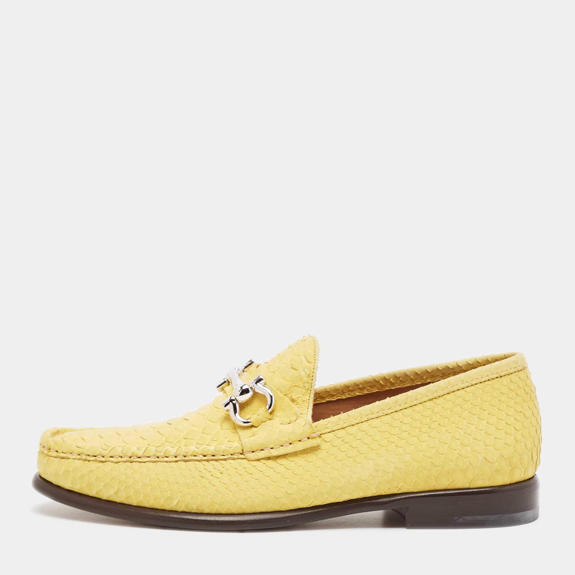 Pre Owned Salvatore Ferragamo Yellow Python Leather Mason Loafers Size 41.5