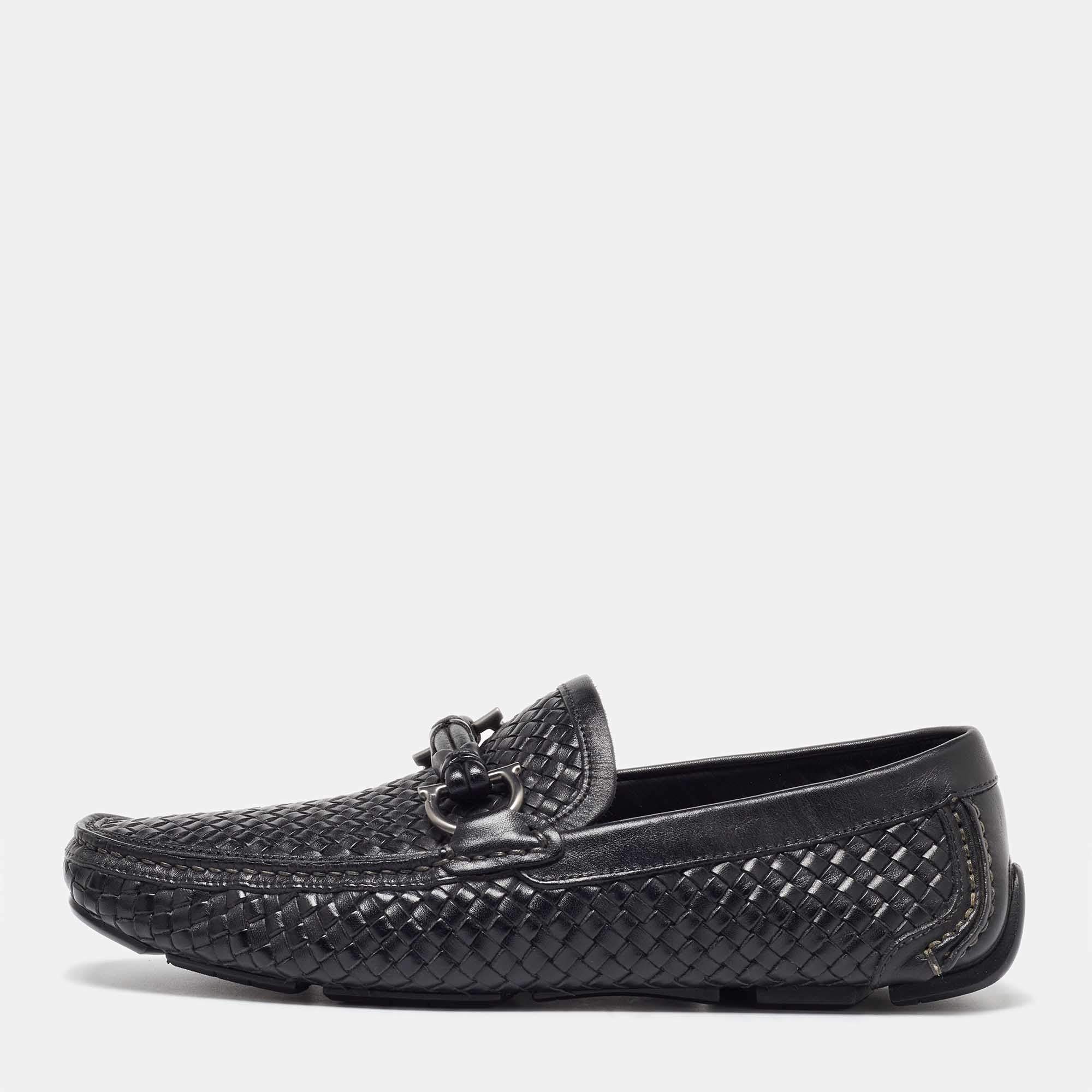 Salvatore Ferragamo Black Woven Leather Gancini Penny