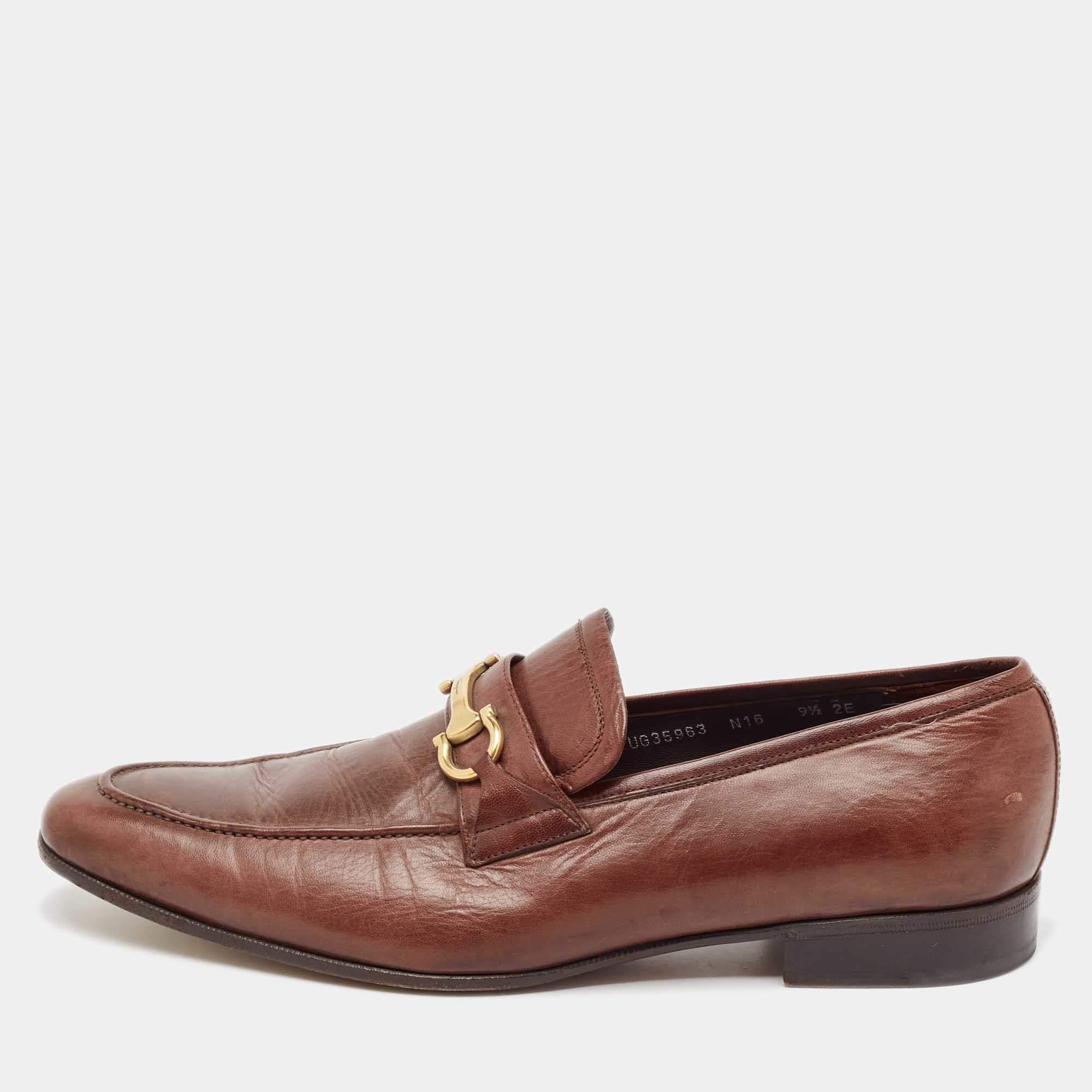 Salvatore Ferragamo Brown Leather Gancini Loafers Size 43.5